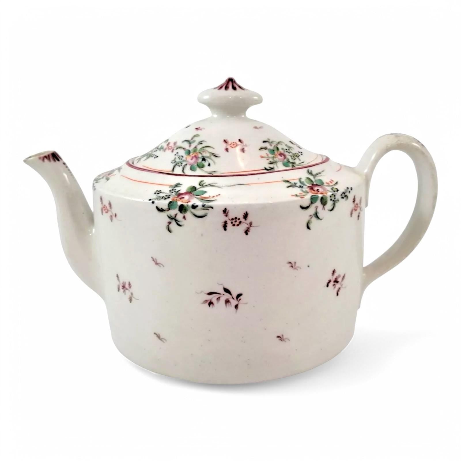 Antique New Hall Porcelain Teapot: George III Floral Teaware, Pattern 376