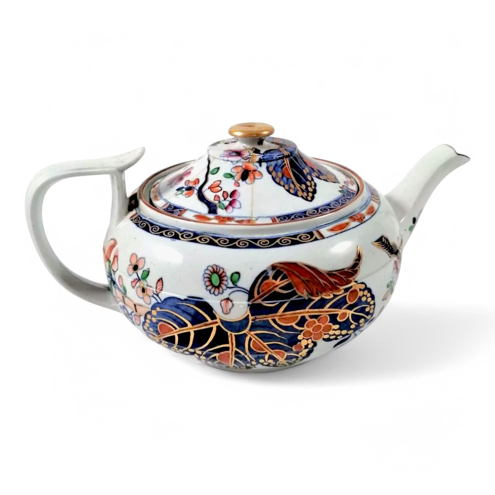 Antique Spode Stone China Teapot: Tobacco Leaf Pattern, c. 1810 Georgian Teaware