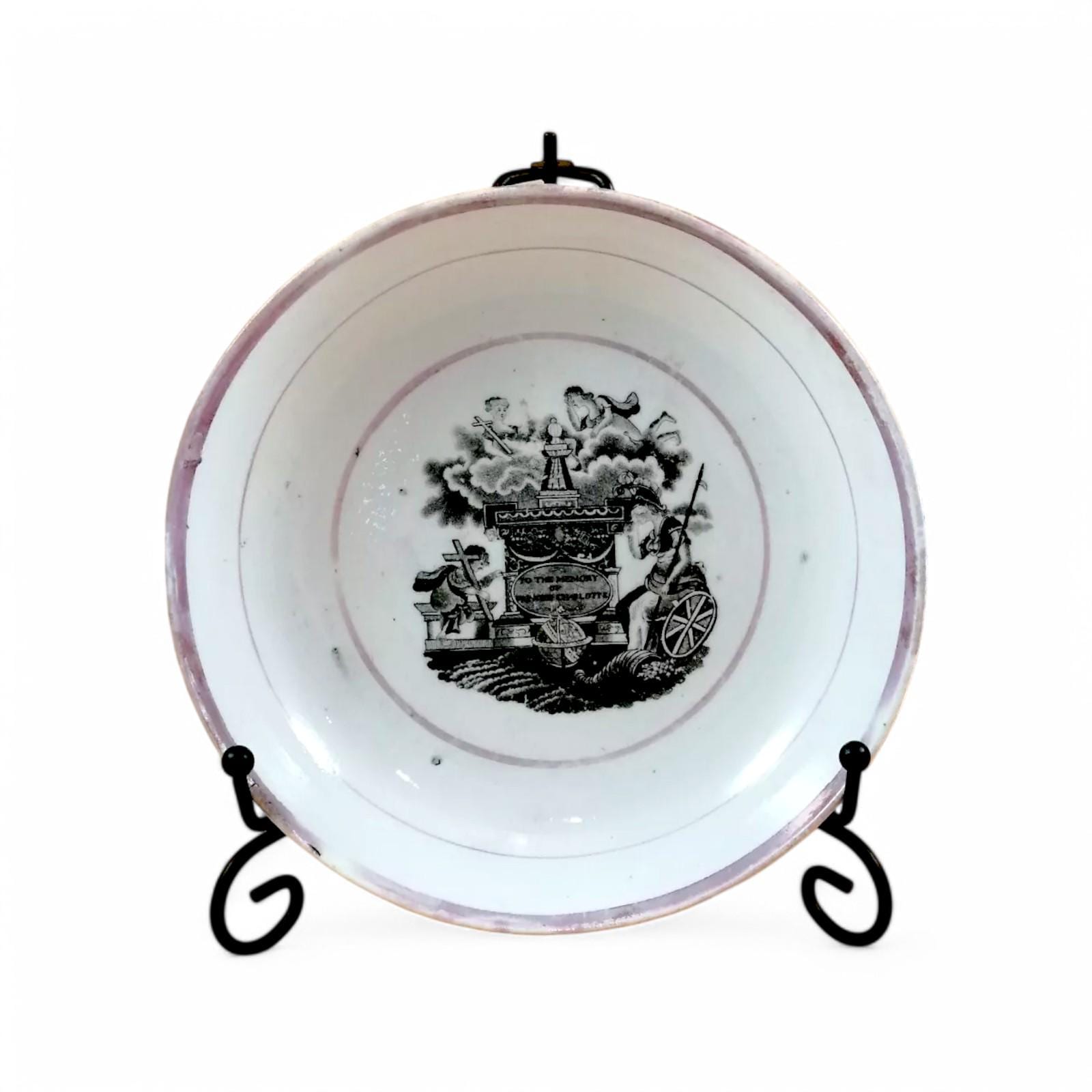 Antique Staffordshire Lustreware Saucer: Princess Charlotte Memorial, 1817