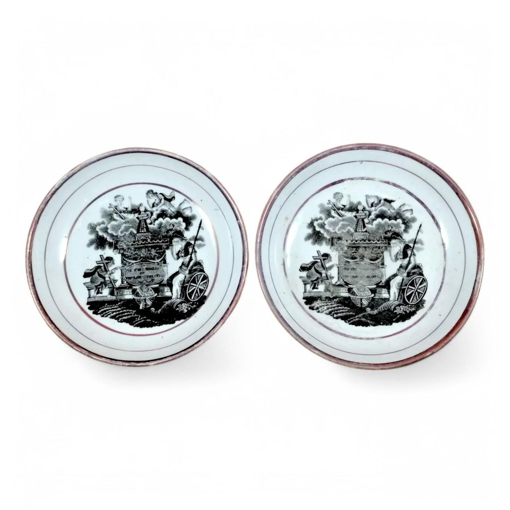 Rare Princess Charlotte Commemorative Saucers: Staffordshire Puce Lustre Mourning Ware, 1817