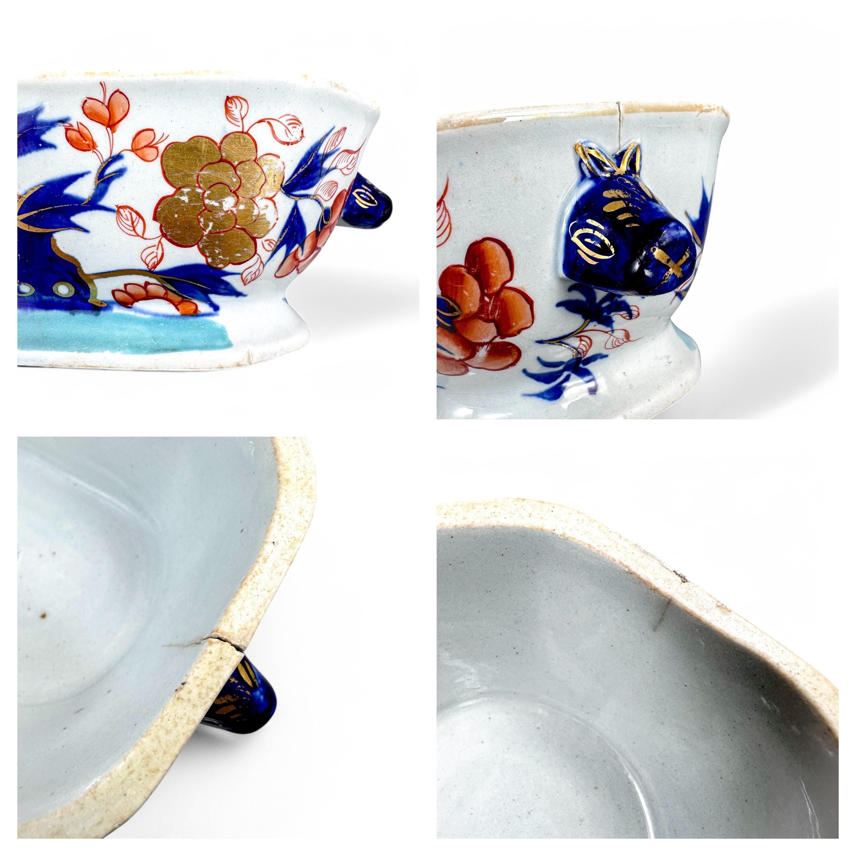 Antique Mason's Ironstone Sauce Tureen: Hand-Painted Imari Oyster Pattern, c.1815