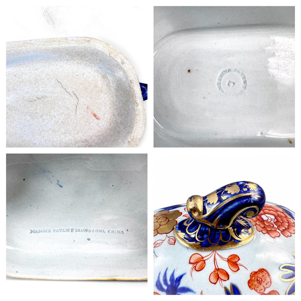 Antique Mason's Ironstone Sauce Tureen: Hand-Painted Imari Oyster Pattern, c.1815
