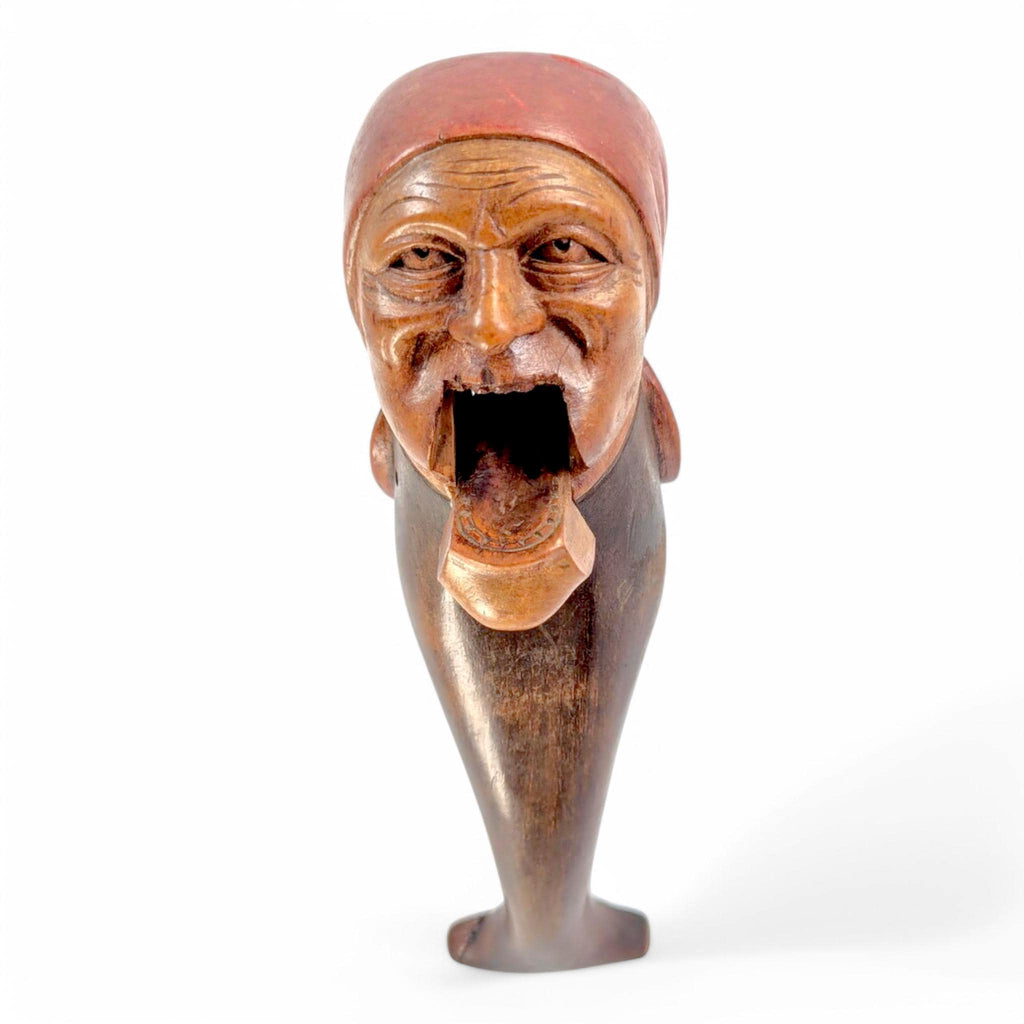 Antique Black Forest Carved Wood Nutcracker: Grotesque Woman Folk Art