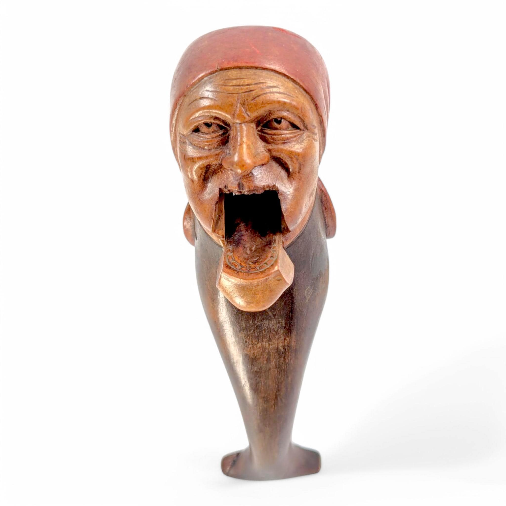 Antique Black Forest Carved Wood Nutcracker: Grotesque Woman Folk Art
