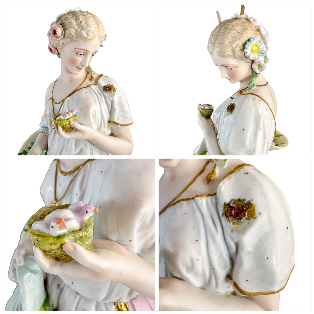 Rare huge Vion & Baury French bisque porcelain figures, Romantic pastoral "Shepherd and Shepherdess" Rococo sculptures, 60 cm, Paris c. 1870