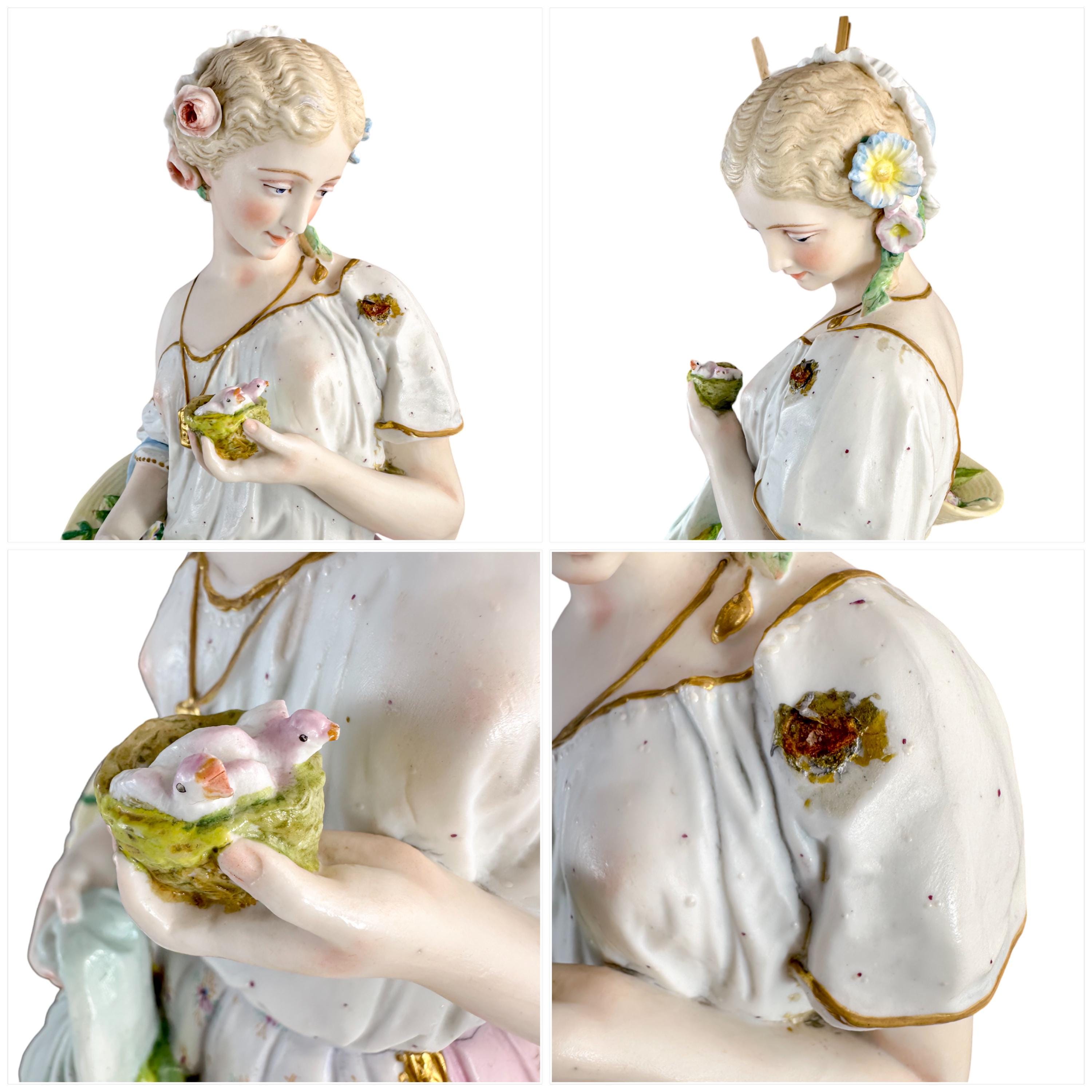 Rare huge Vion & Baury French bisque porcelain figures, Romantic pastoral "Shepherd and Shepherdess" Rococo sculptures, 60 cm, Paris c. 1870