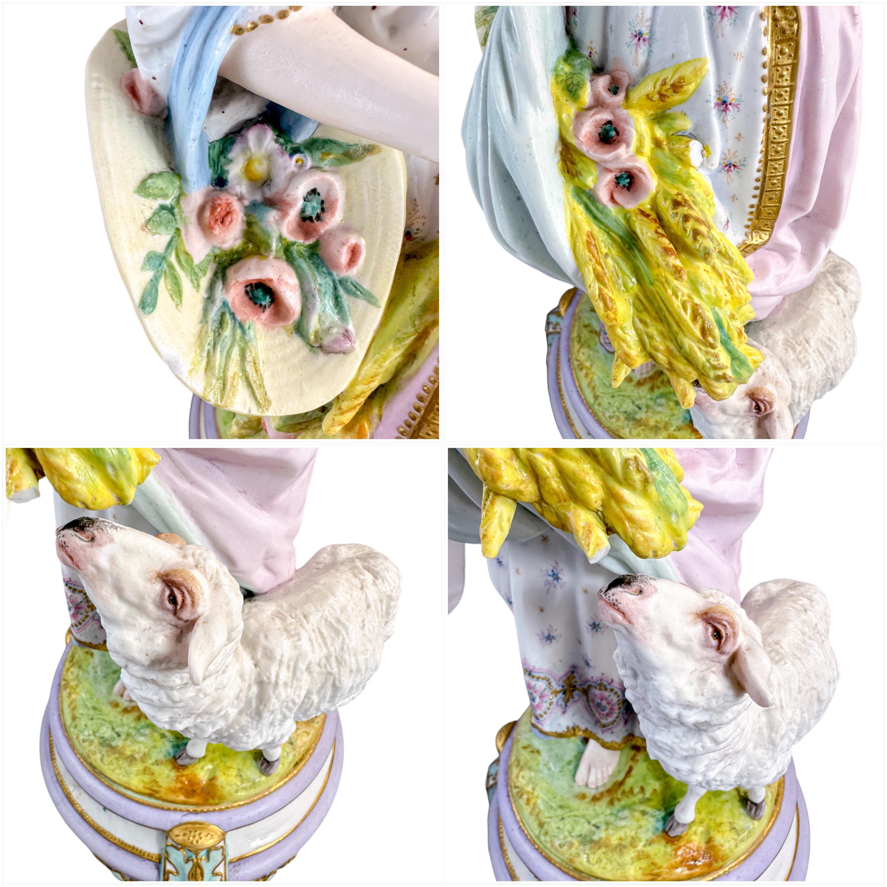 Rare huge Vion & Baury French bisque porcelain figures, Romantic pastoral "Shepherd and Shepherdess" Rococo sculptures, 60 cm, Paris c. 1870