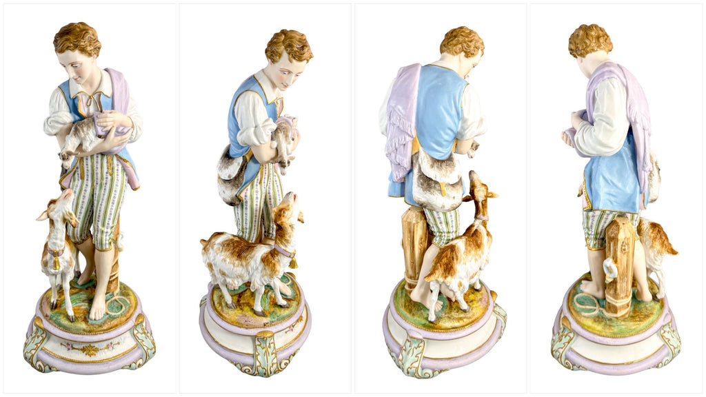 Rare huge Vion & Baury French bisque porcelain figures, Romantic pastoral "Shepherd and Shepherdess" Rococo sculptures, 60 cm, Paris c. 1870