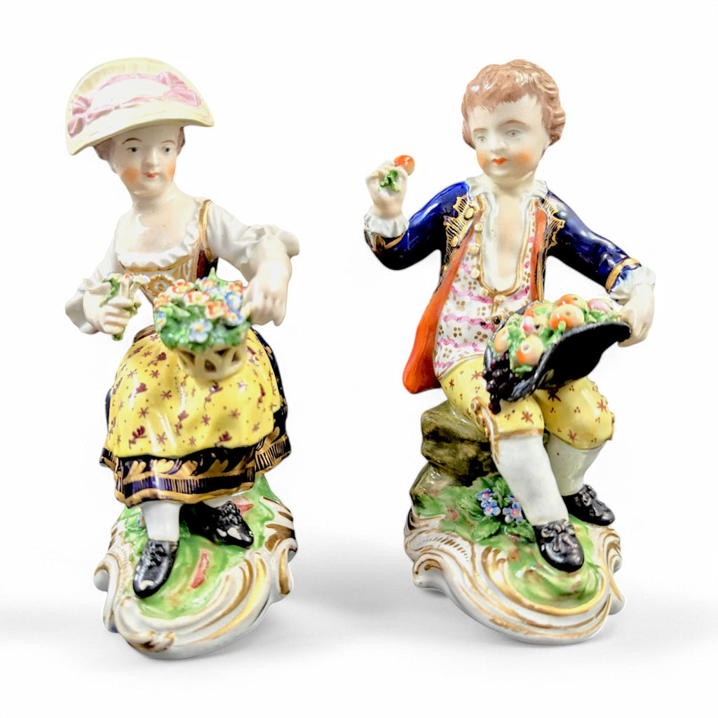 Antique Derby Porcelain Figurines: Georgian Rococo "Young Gardeners" Pair