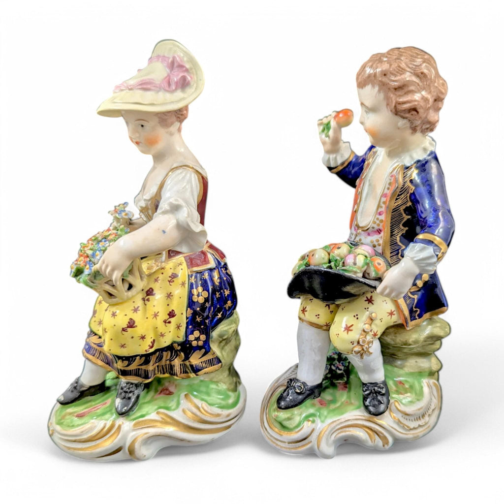 Antique Derby Porcelain Figurines: Georgian Rococo "Young Gardeners" Pair