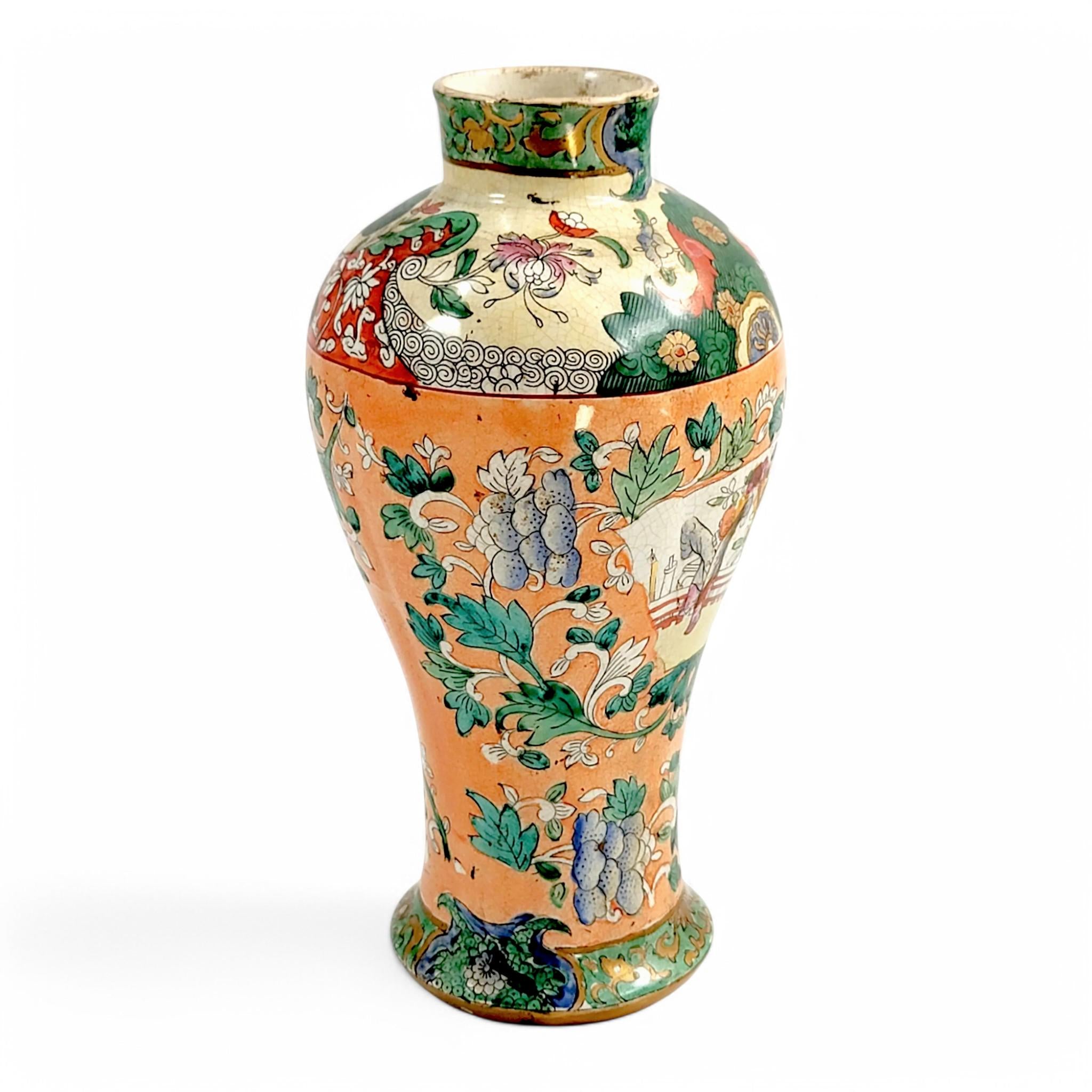 Miles Mason Ironstone Vase: Hand-Painted Chinoiserie, c. 1810