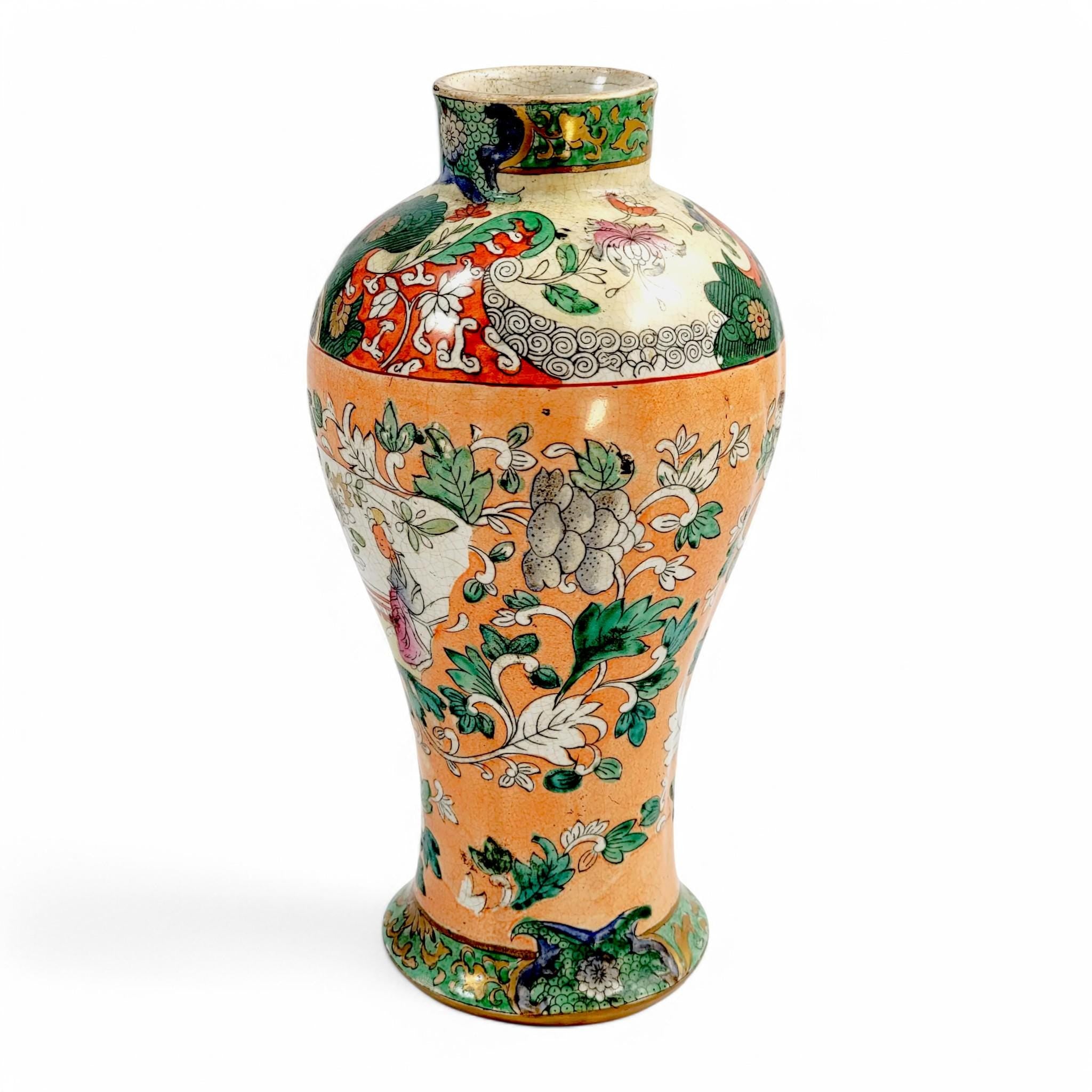 Miles Mason Ironstone Vase: Hand-Painted Chinoiserie, c. 1810