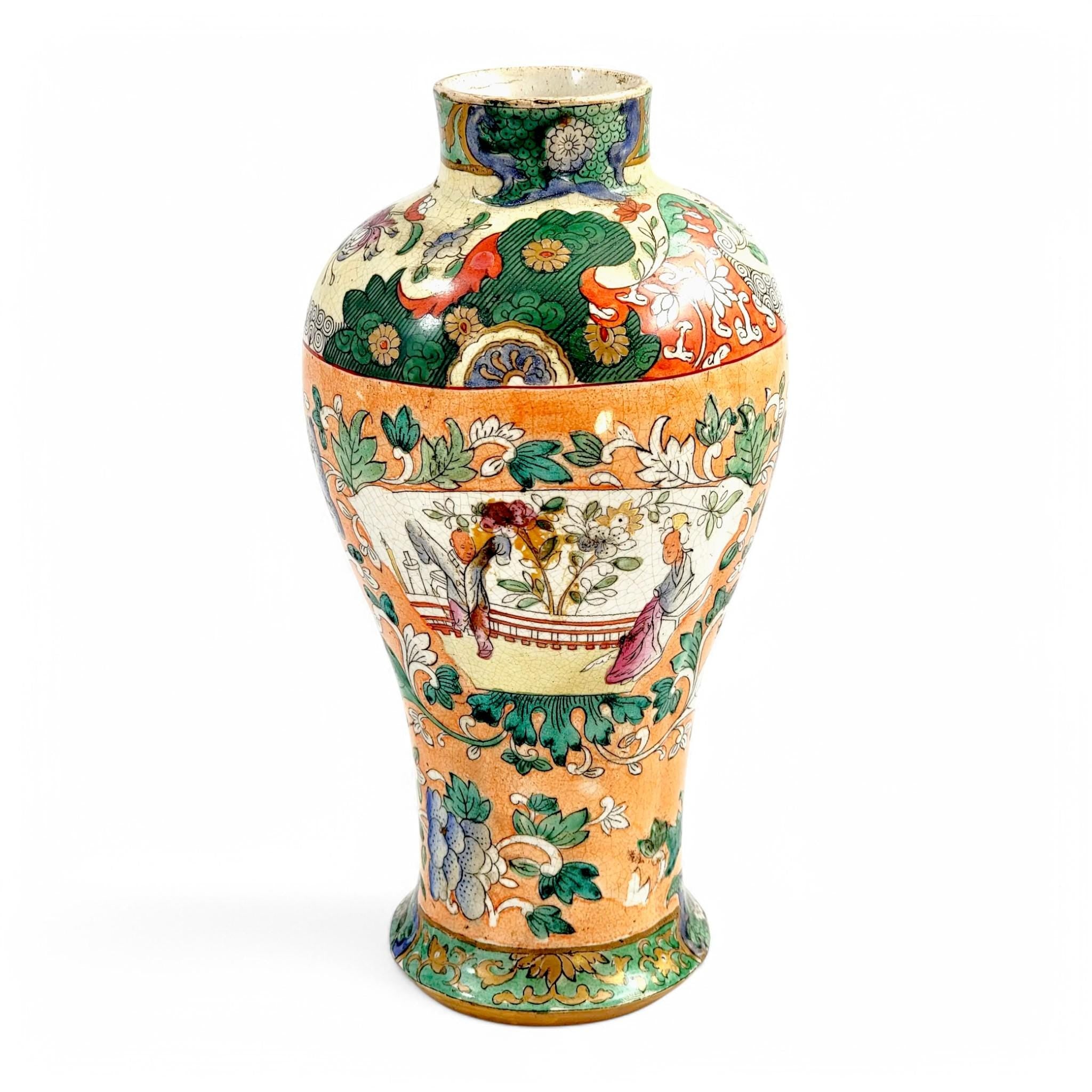 Miles Mason Ironstone Vase: Hand-Painted Chinoiserie, c. 1810