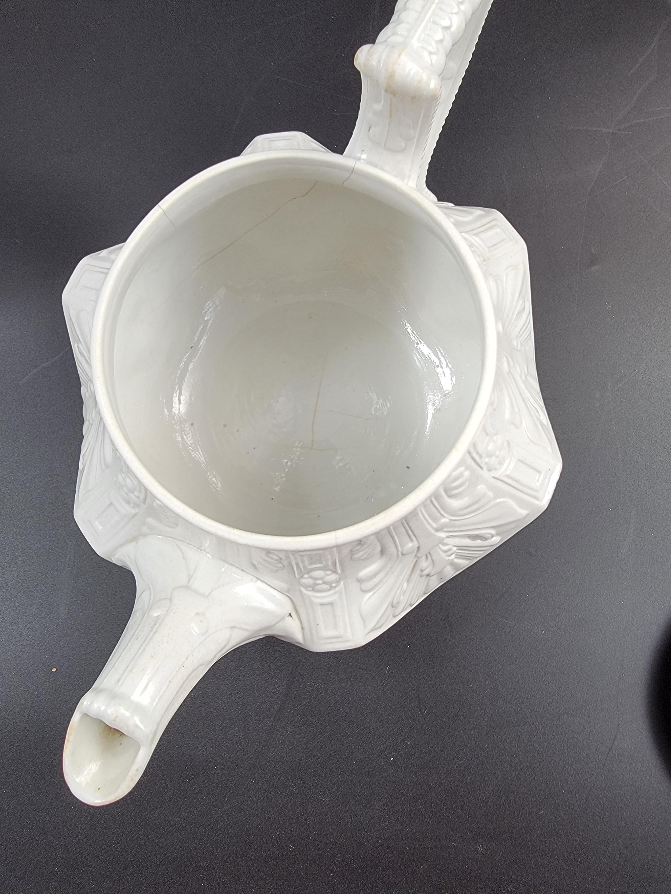 Antique Wedgwood White Stoneware Teapot, Hexagonal Design c.1820