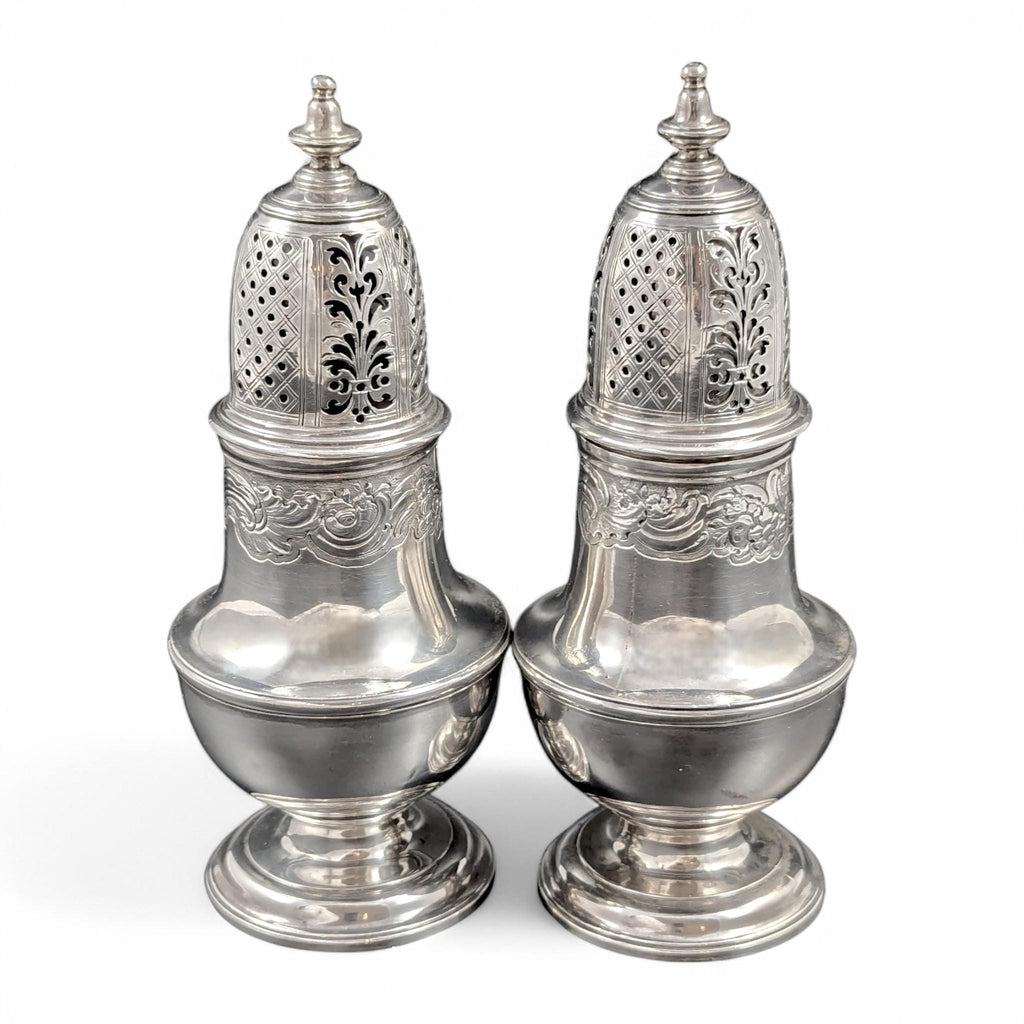 Rare Georgian Sterling Silver Sugar Casters: Charles Alchorne, 1737