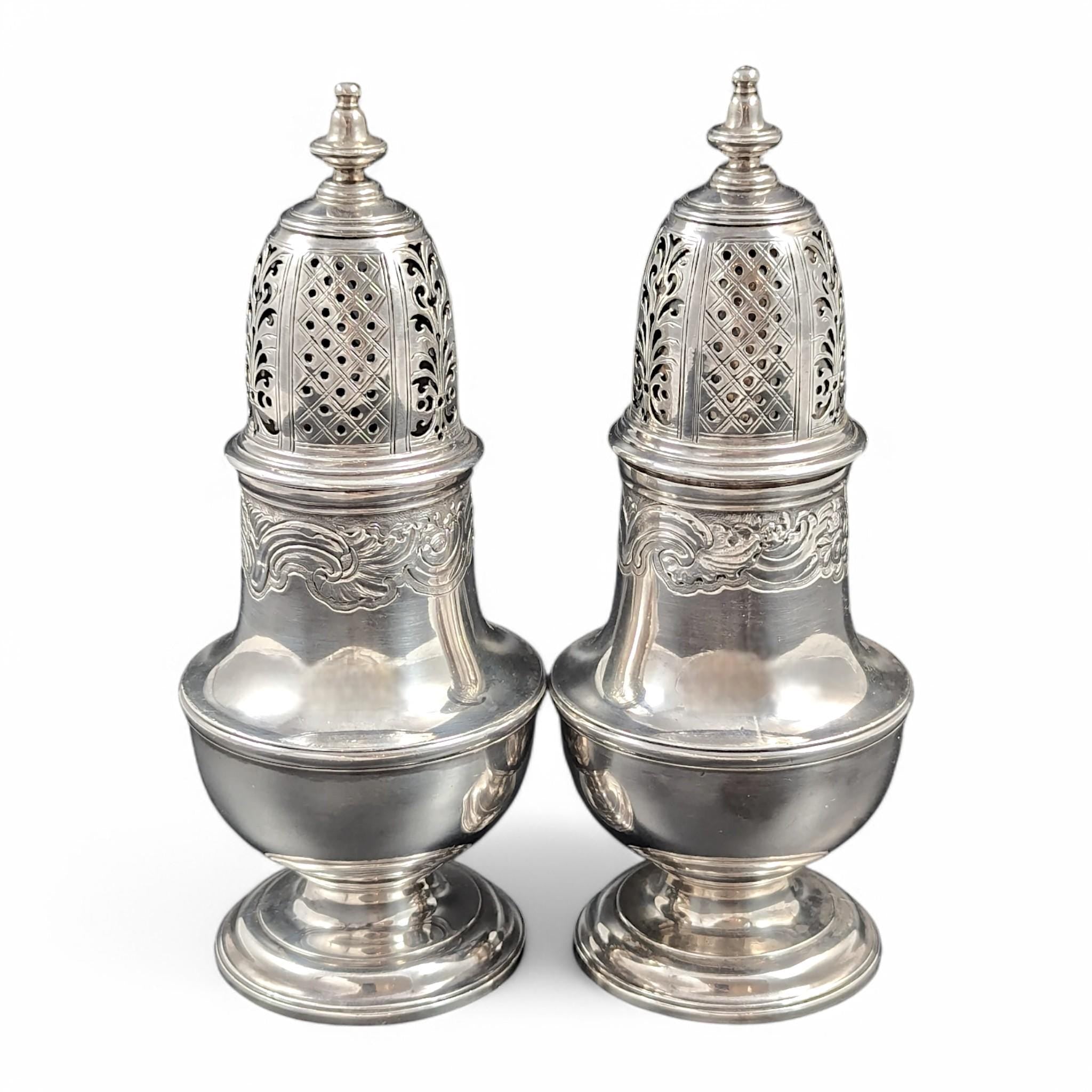 Rare Georgian Sterling Silver Sugar Casters: Charles Alchorne, 1737