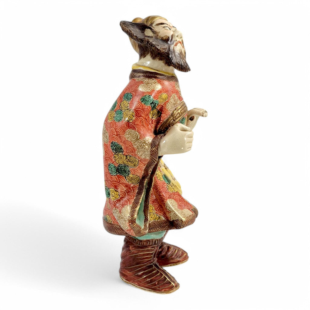 Antique Kutani Porcelain Scholar Figure: Meiji-Taisho Moriage Enamel, Japanese Export Art