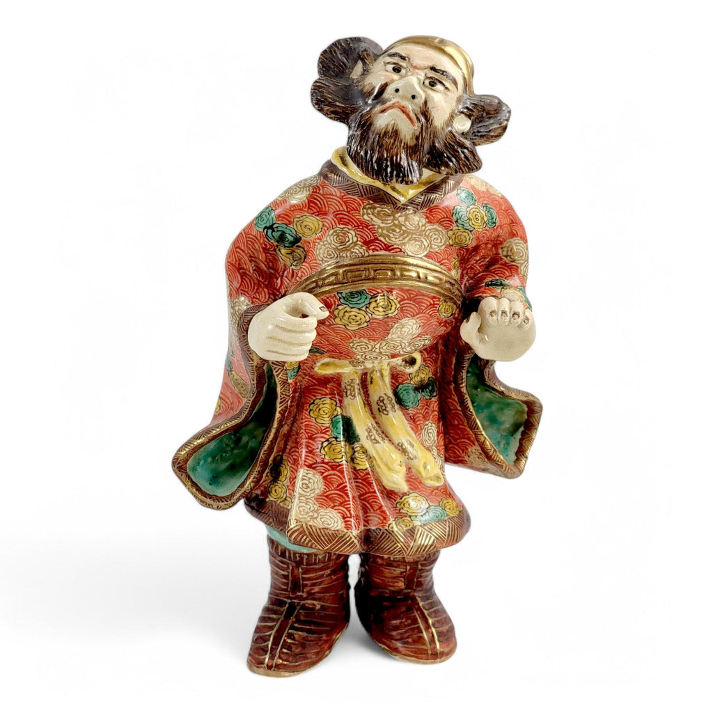 Antique Kutani Porcelain Scholar Figure: Meiji-Taisho Moriage Enamel, Japanese Export Art