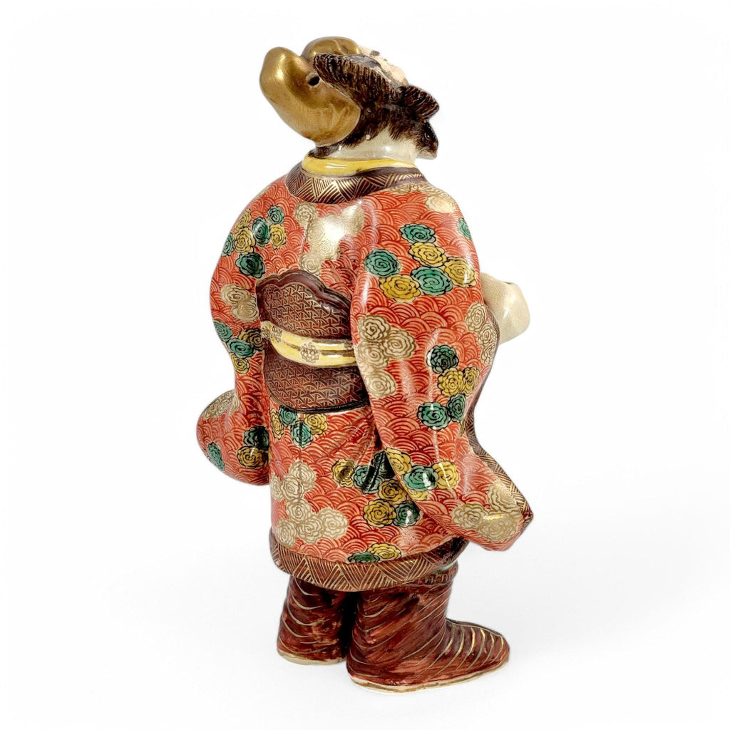Antique Kutani Porcelain Scholar Figure: Meiji-Taisho Moriage Enamel, Japanese Export Art