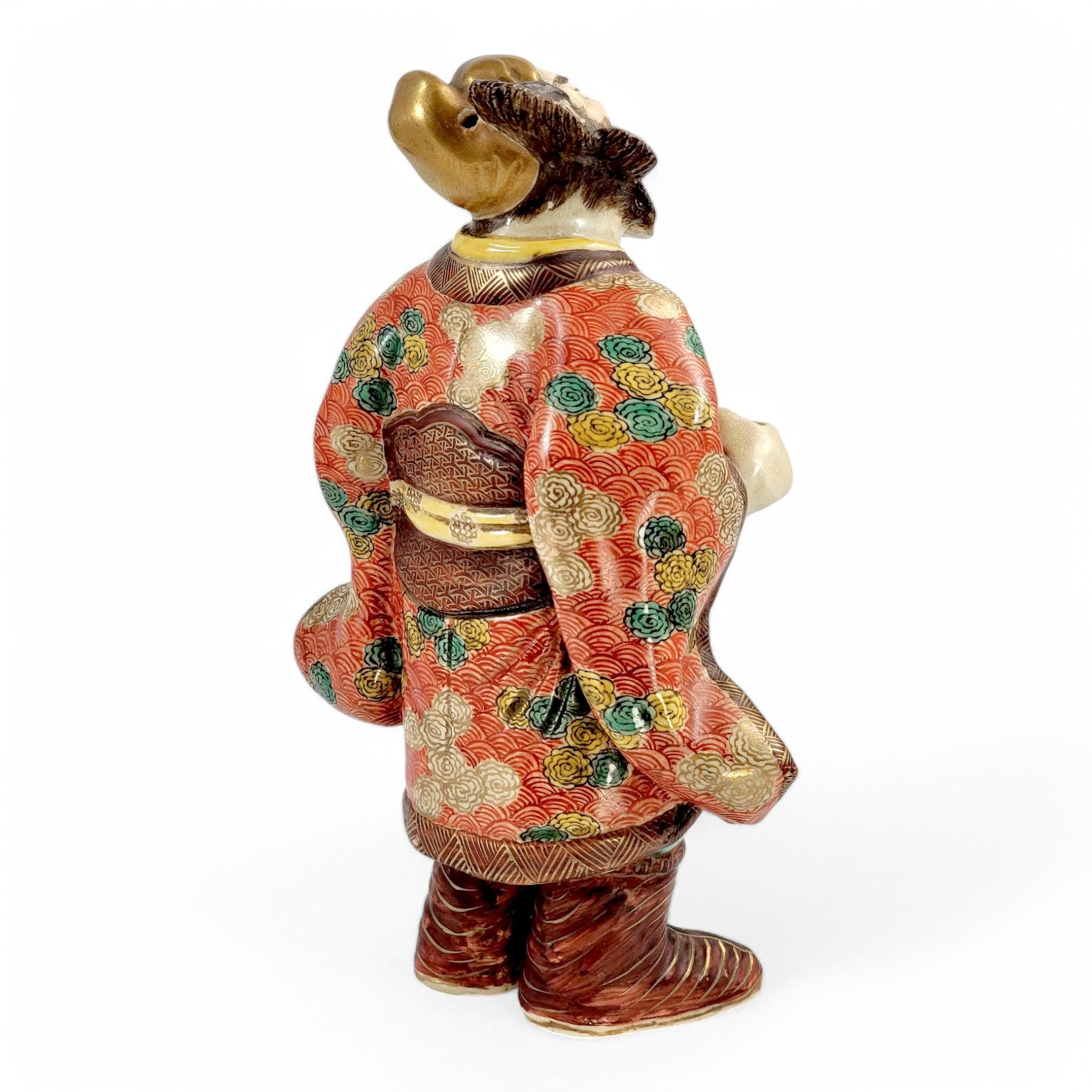 Antique Kutani Porcelain Scholar Figure: Meiji-Taisho Moriage Enamel, Japanese Export Art