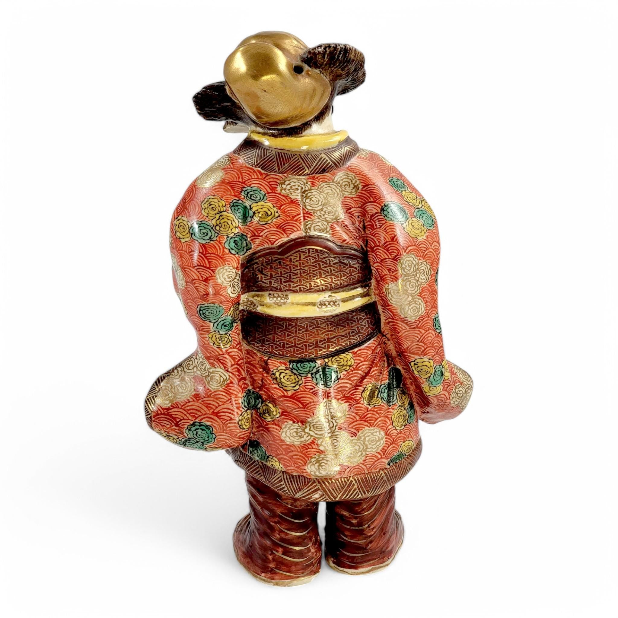 Antique Kutani Porcelain Scholar Figure: Meiji-Taisho Moriage Enamel, Japanese Export Art