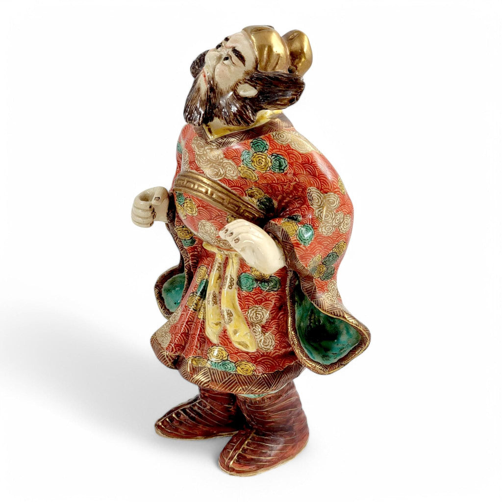 Antique Kutani Porcelain Scholar Figure: Meiji-Taisho Moriage Enamel, Japanese Export Art