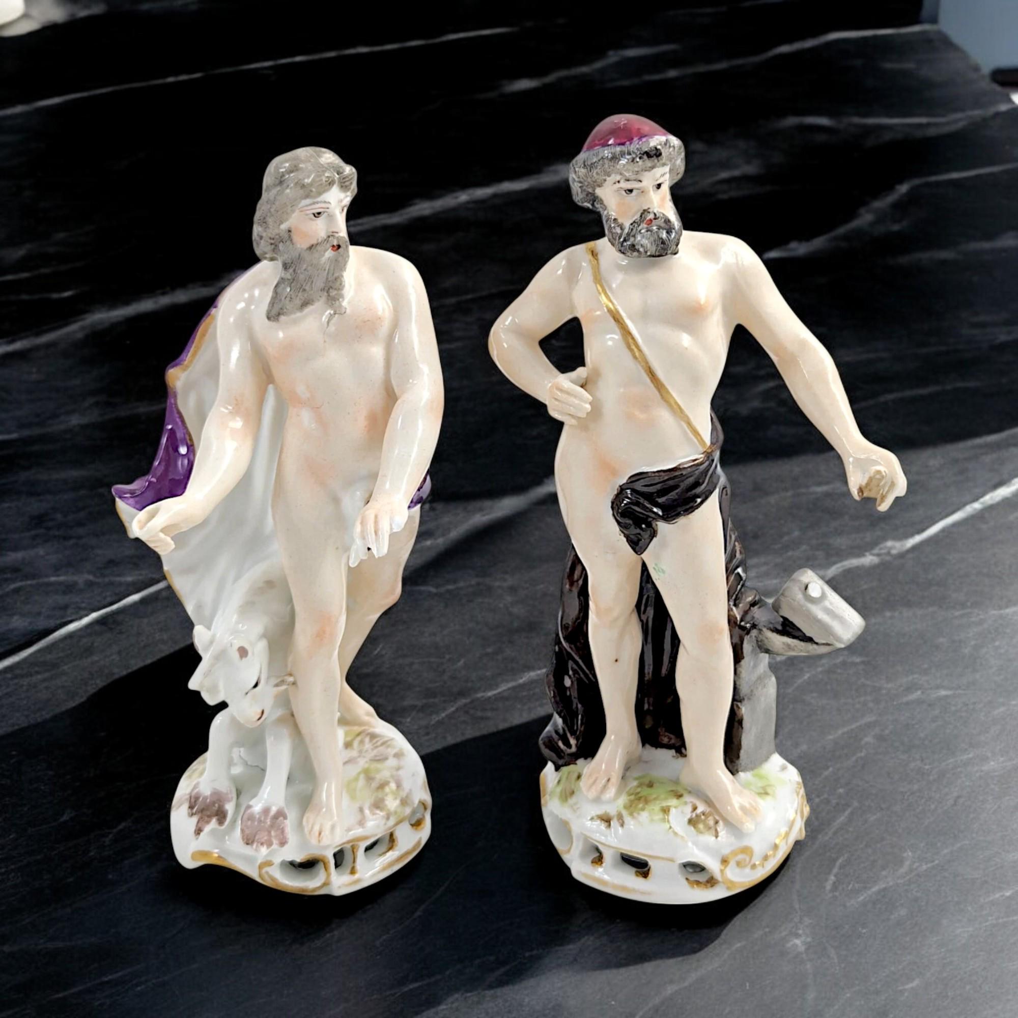 Samson & Cie porcelain figurines, Poseidon and Hephaestus, Greek mythology, Historicist style, Rococo Revival Old Paris porcelain, c. 1850s