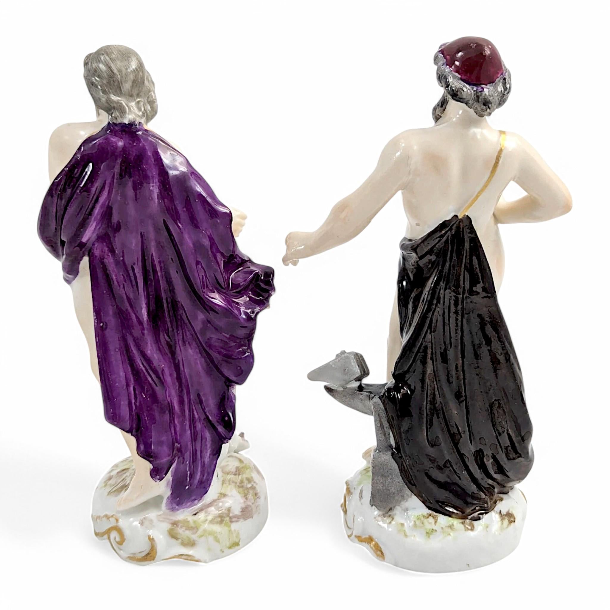 Samson & Cie porcelain figurines, Poseidon and Hephaestus, Greek mythology, Historicist style, Rococo Revival Old Paris porcelain, c. 1850s