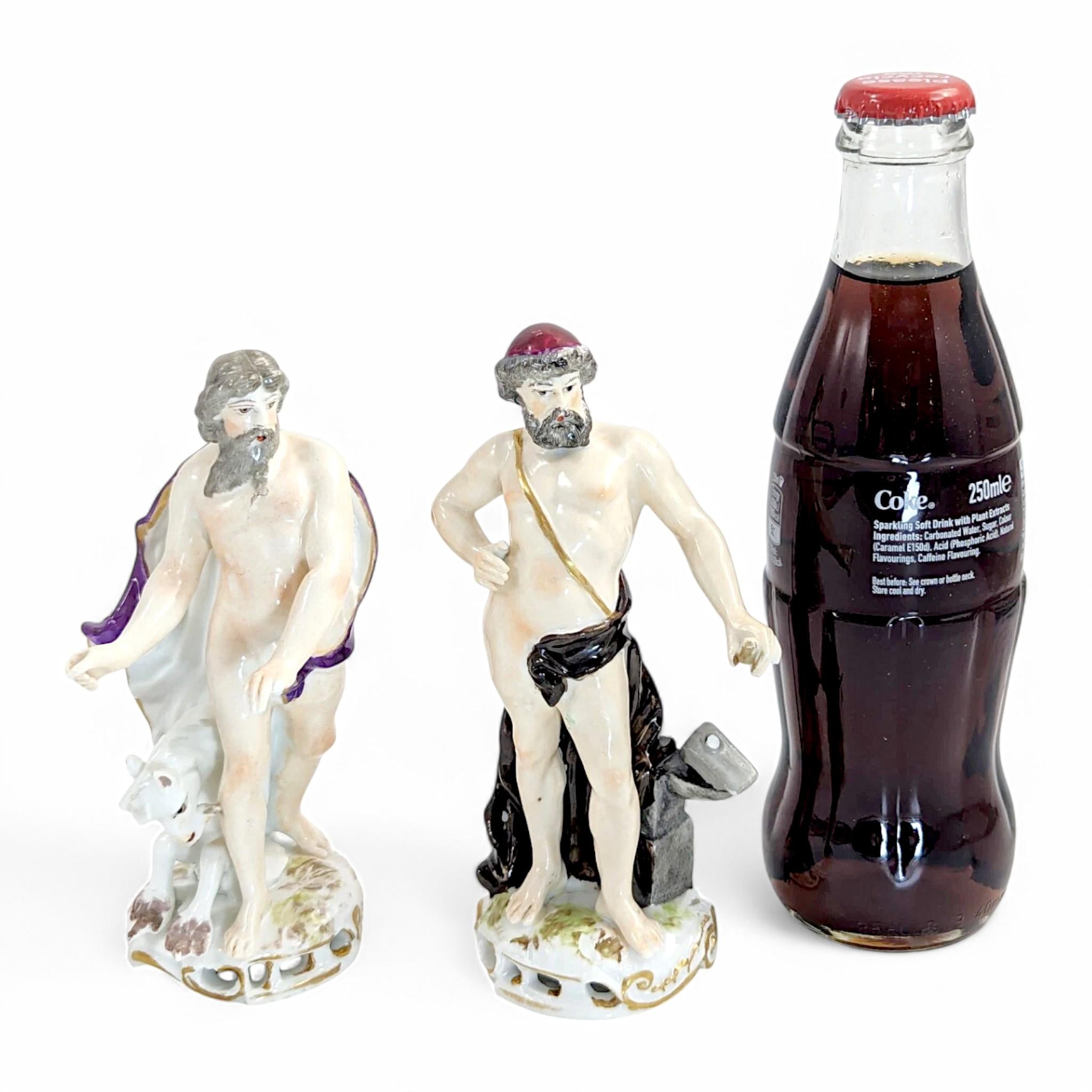 Samson & Cie porcelain figurines, Poseidon and Hephaestus, Greek mythology, Historicist style, Rococo Revival Old Paris porcelain, c. 1850s