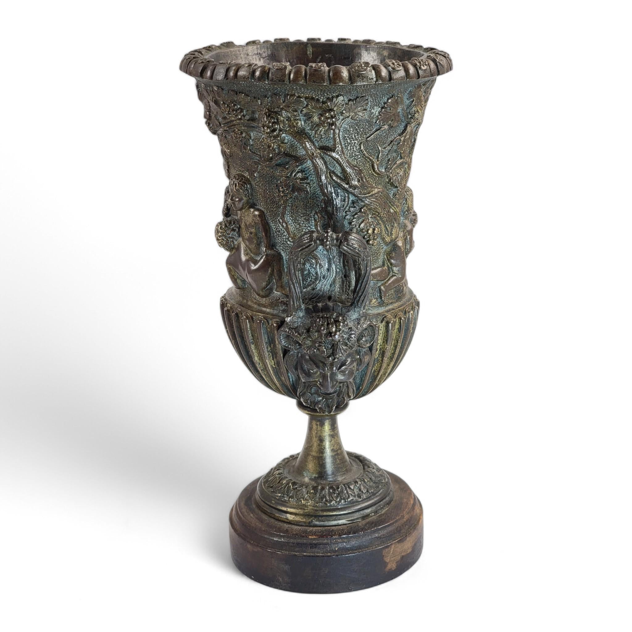 Art Nouveau Italian Bronze Amphora, Children & Grapevine Design, Hand-Cast Sculpture, Late 19th/Early 20th Century