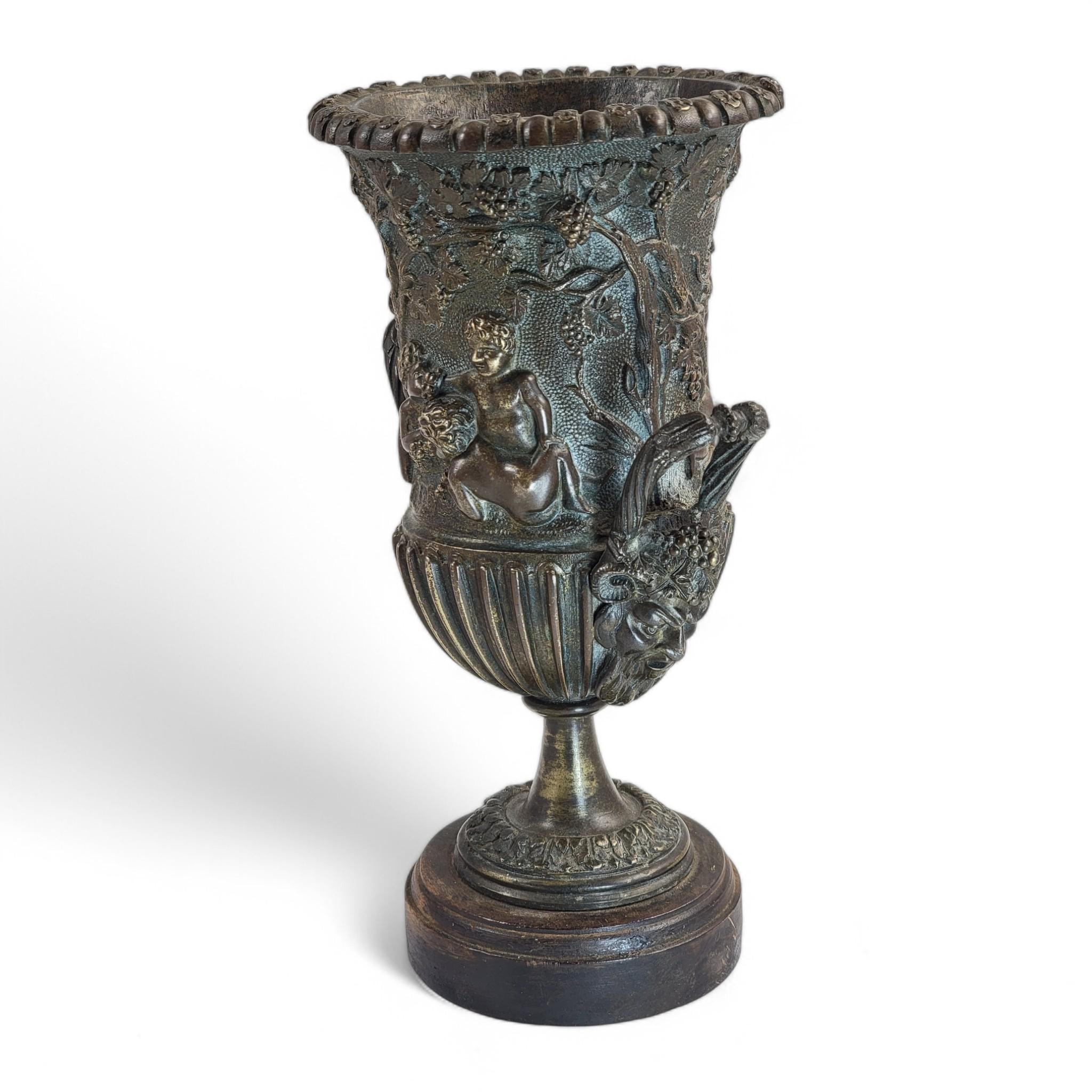 Art Nouveau Italian Bronze Amphora, Children & Grapevine Design, Hand-Cast Sculpture, Late 19th/Early 20th Century