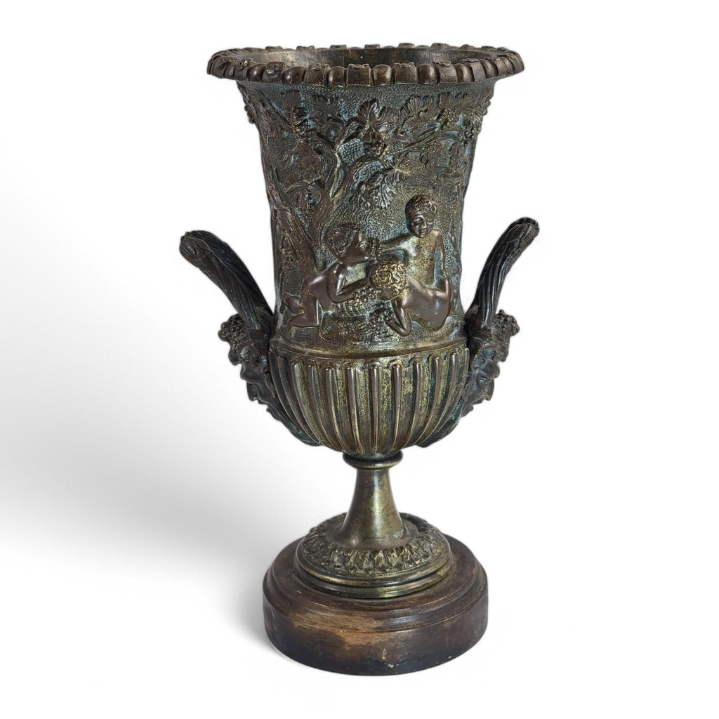 Art Nouveau Italian Bronze Amphora, Children & Grapevine Design, Hand-Cast Sculpture, Late 19th/Early 20th Century