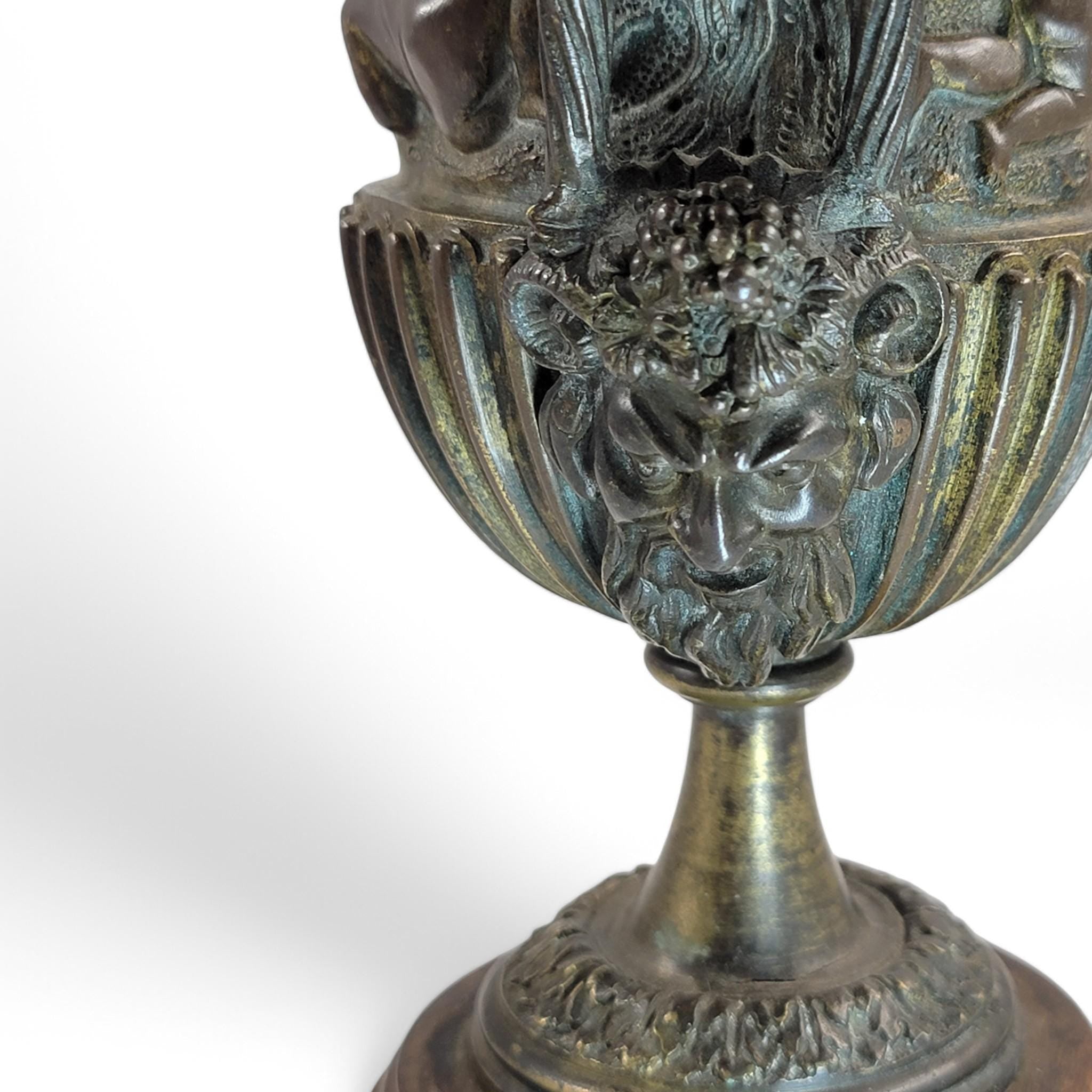 Art Nouveau Italian Bronze Amphora, Children & Grapevine Design, Hand-Cast Sculpture, Late 19th/Early 20th Century