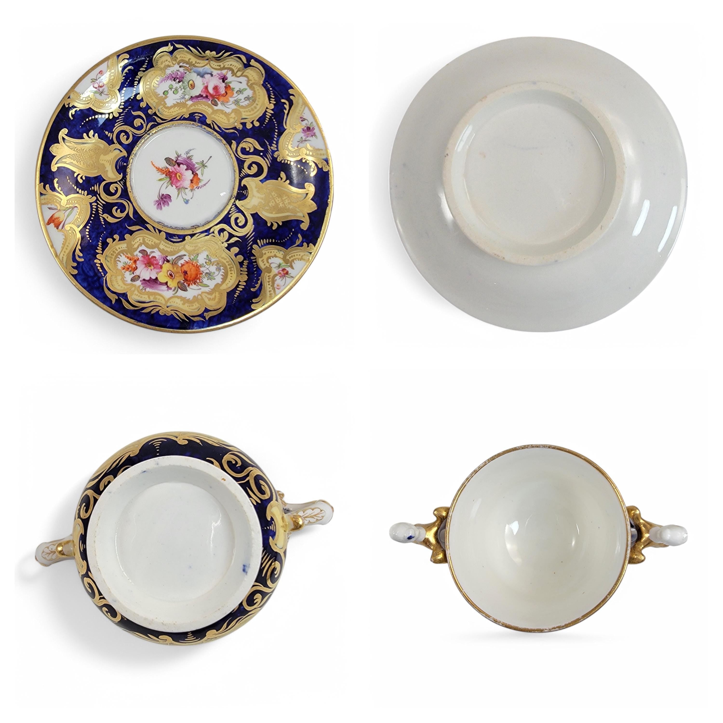 Regency Coalport Pembroke Chocolate Cup & Saucer, John Rose, 1810, Winged Harpy Handles, Hand-Painted