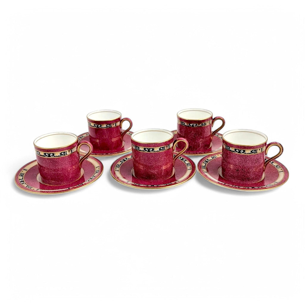 Rare Antique Wedgwood Claret & Gold Coffee Service: Edwardian Neoclassical Porcelain