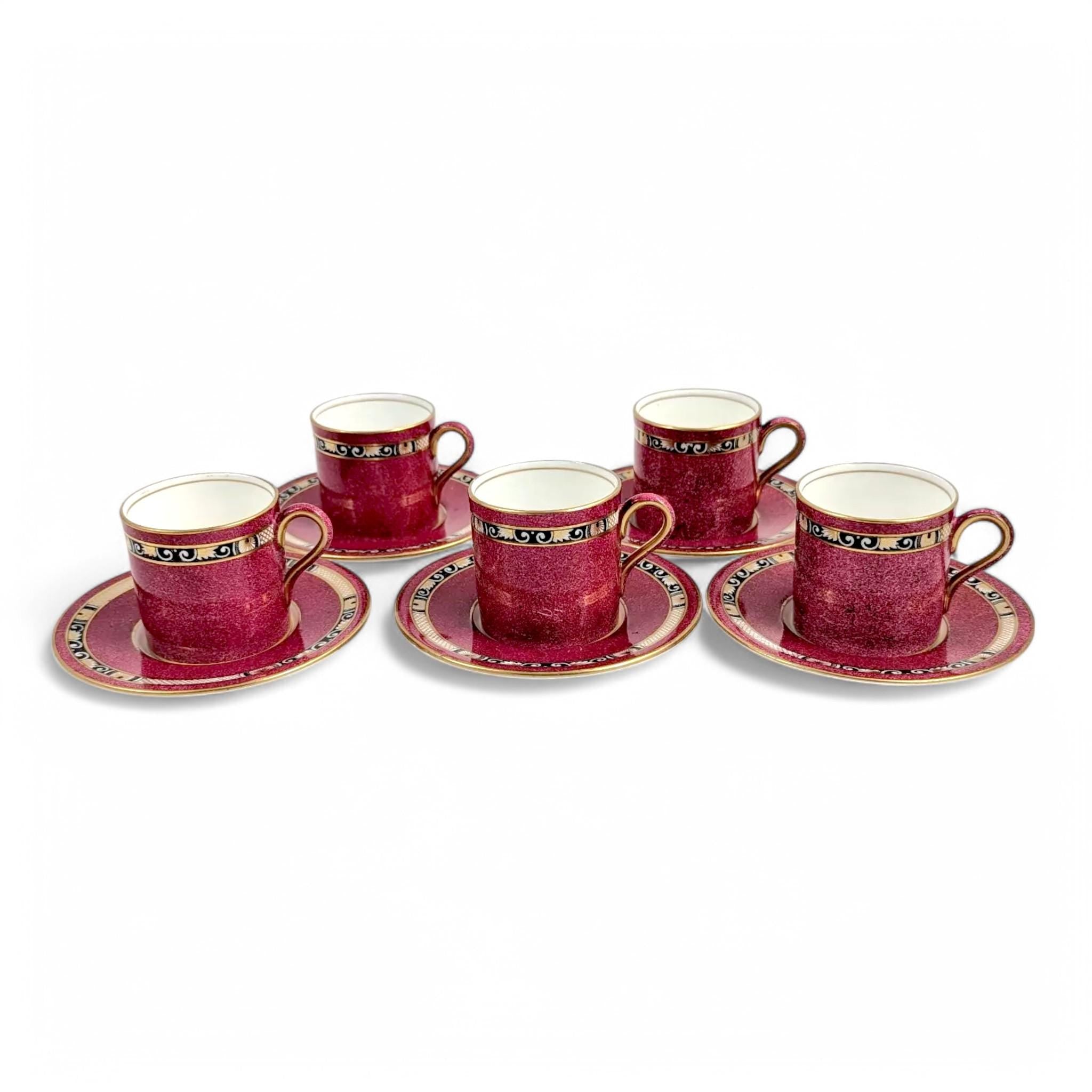 Rare Antique Wedgwood Claret & Gold Coffee Service: Edwardian Neoclassical Porcelain