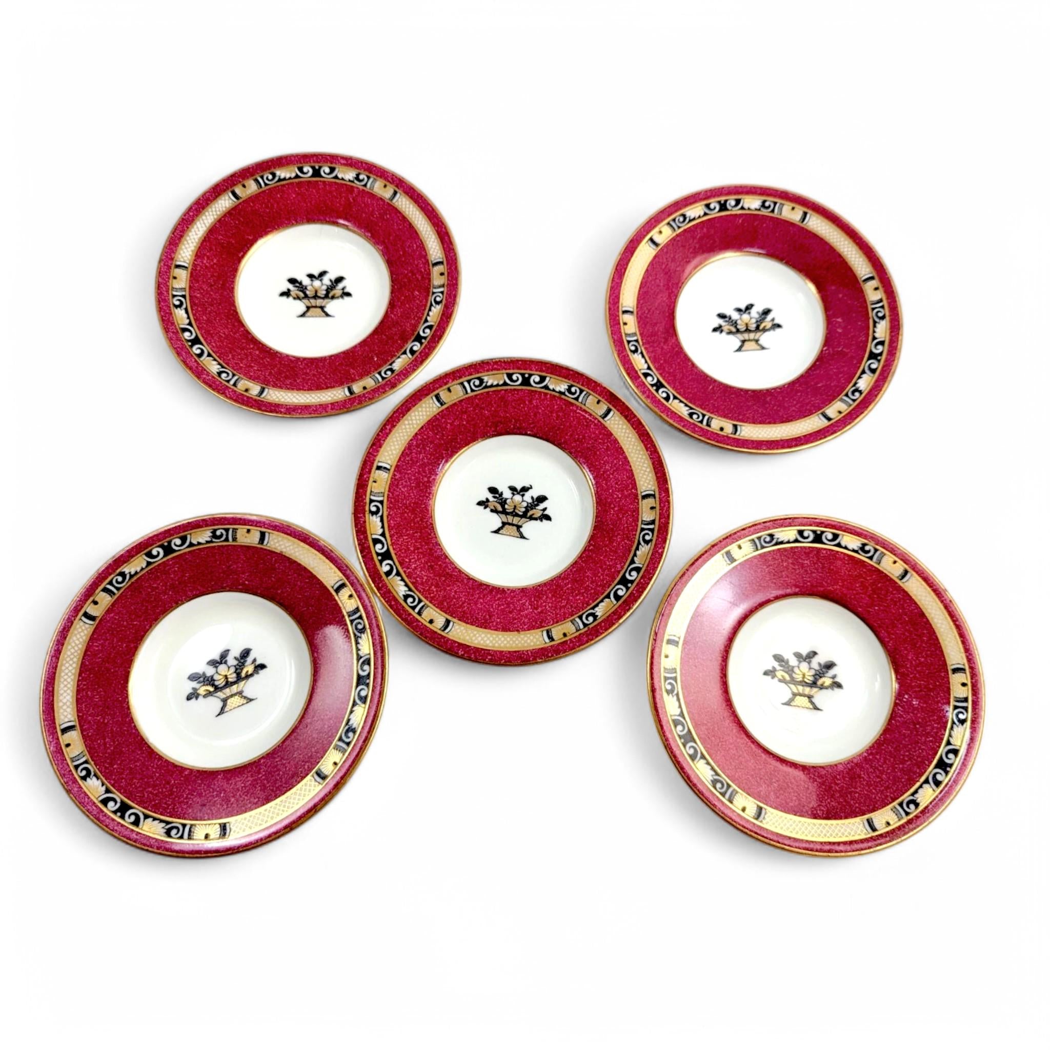 Rare Antique Wedgwood Claret & Gold Coffee Service: Edwardian Neoclassical Porcelain