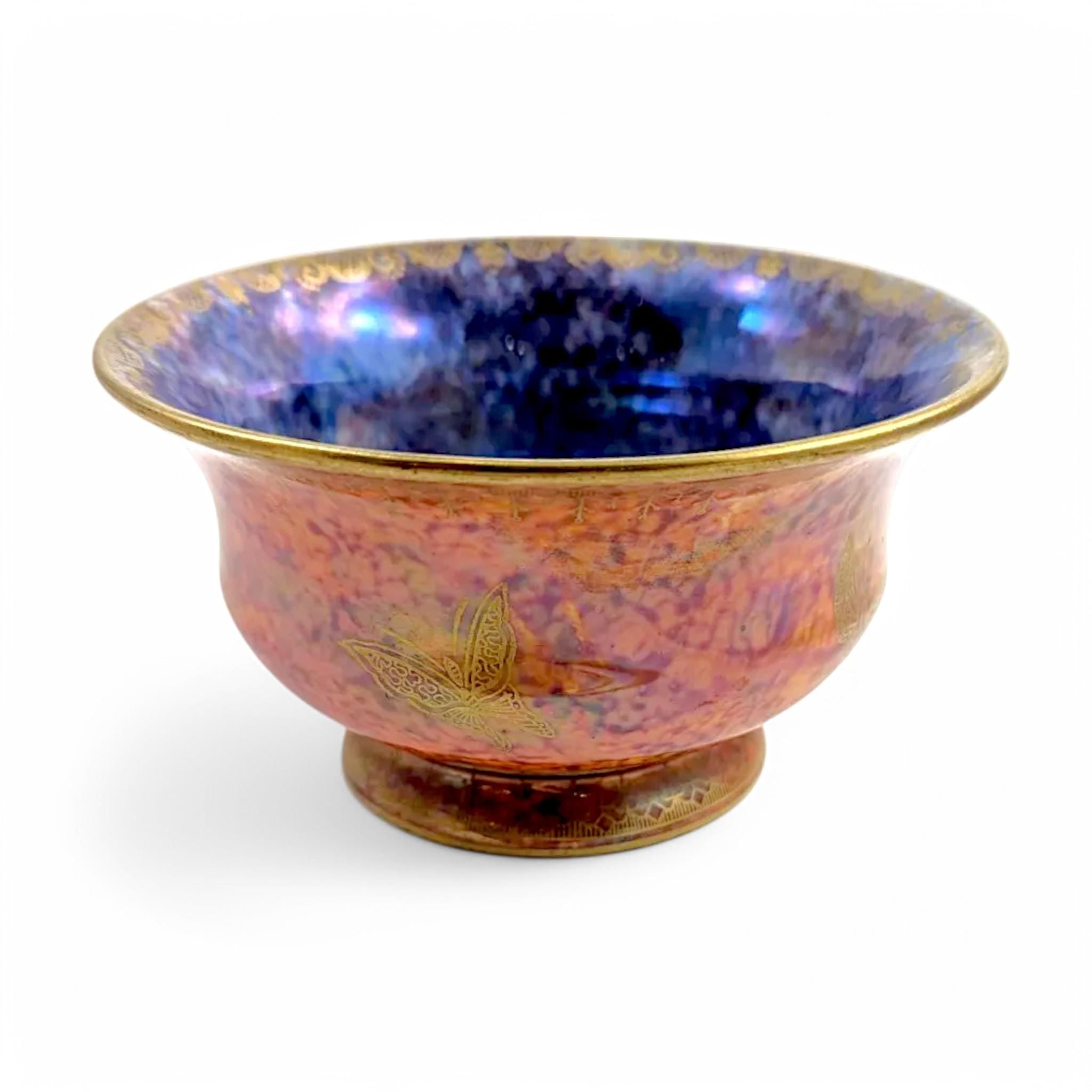 Antique Wedgwood Lustre Bowl: Gilt Butterfly & Scarab, Daisy Makeig-Jones, c. 1914