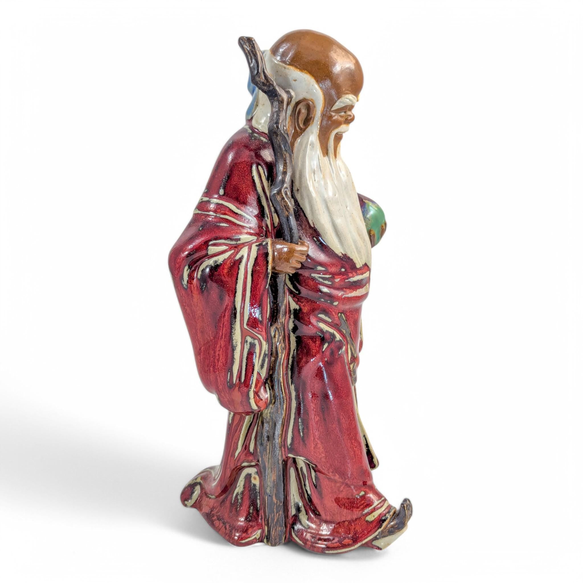 Large Shiwan Shou Xing Statue: Oxblood Glaze Chinese Pottery, c. 1950s