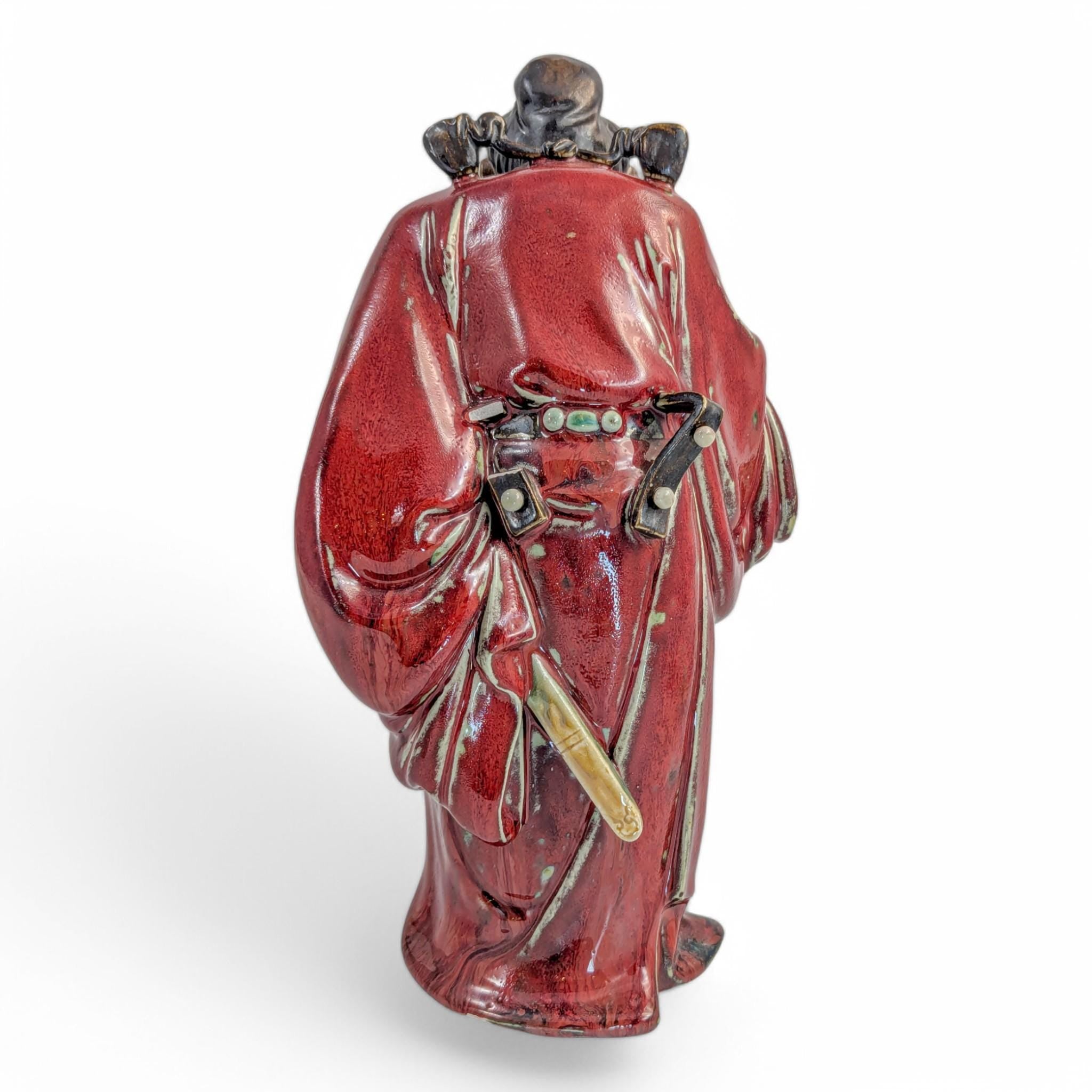 Shiwan Oxblood Glaze Warrior Statue: Mid-Century Chinese Pottery Sculpture