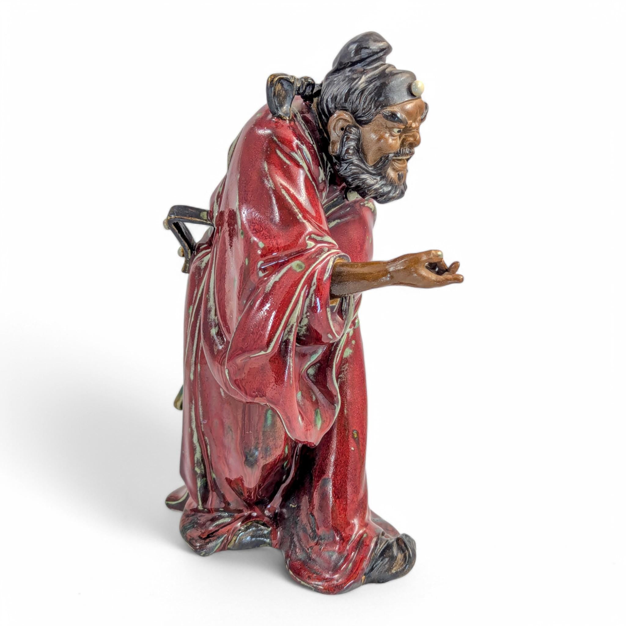 Shiwan Oxblood Glaze Warrior Statue: Mid-Century Chinese Pottery Sculpture