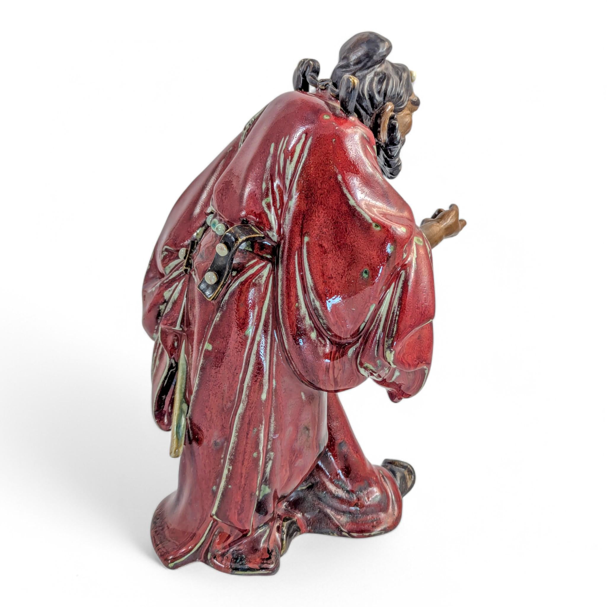 Shiwan Oxblood Glaze Warrior Statue: Mid-Century Chinese Pottery Sculpture