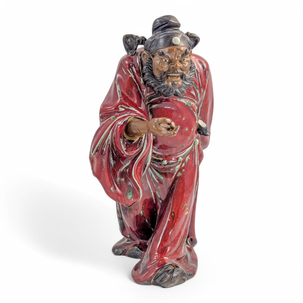 Shiwan Oxblood Glaze Warrior Statue: Mid-Century Chinese Pottery Sculpture
