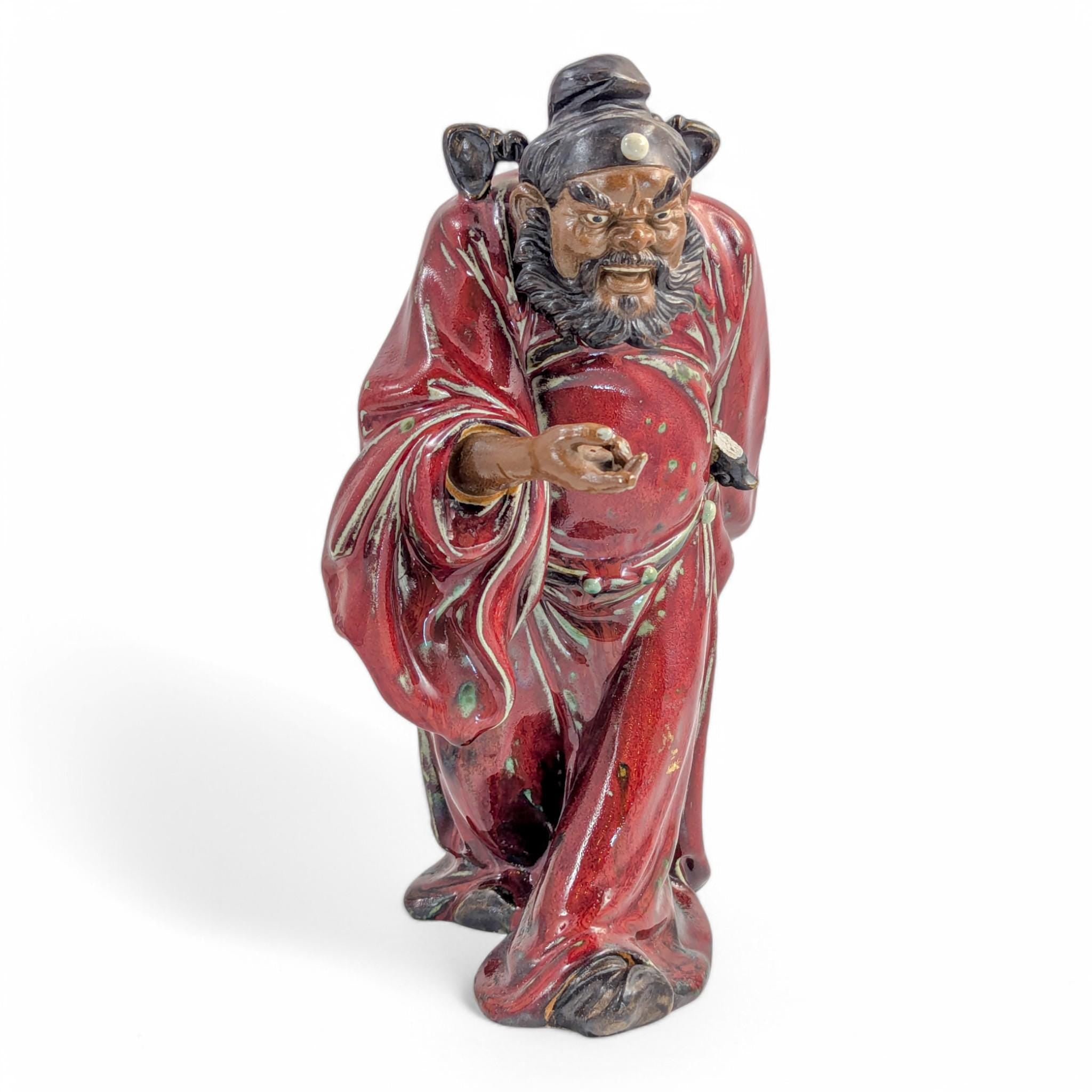 Shiwan Oxblood Glaze Warrior Statue: Mid-Century Chinese Pottery Sculpture