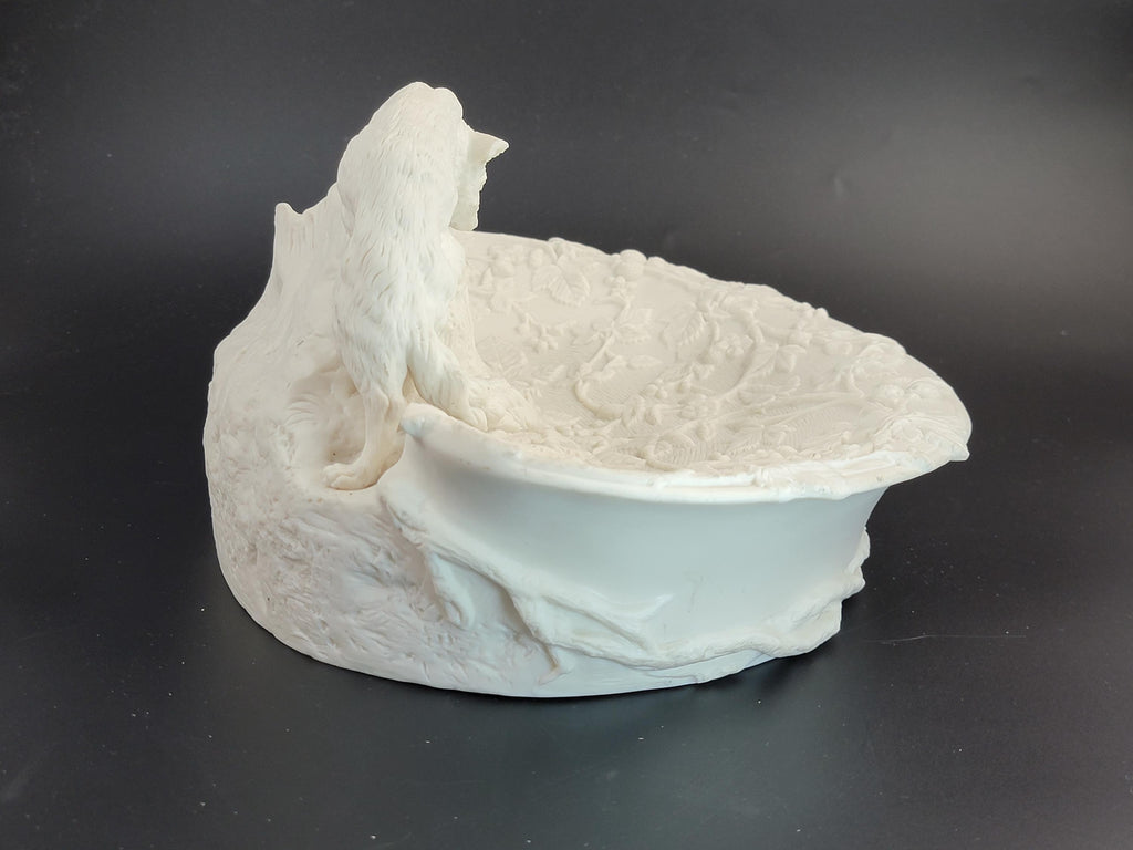 Antique English Parian Ware Fox & Rabbit Dish, Victorian c1850