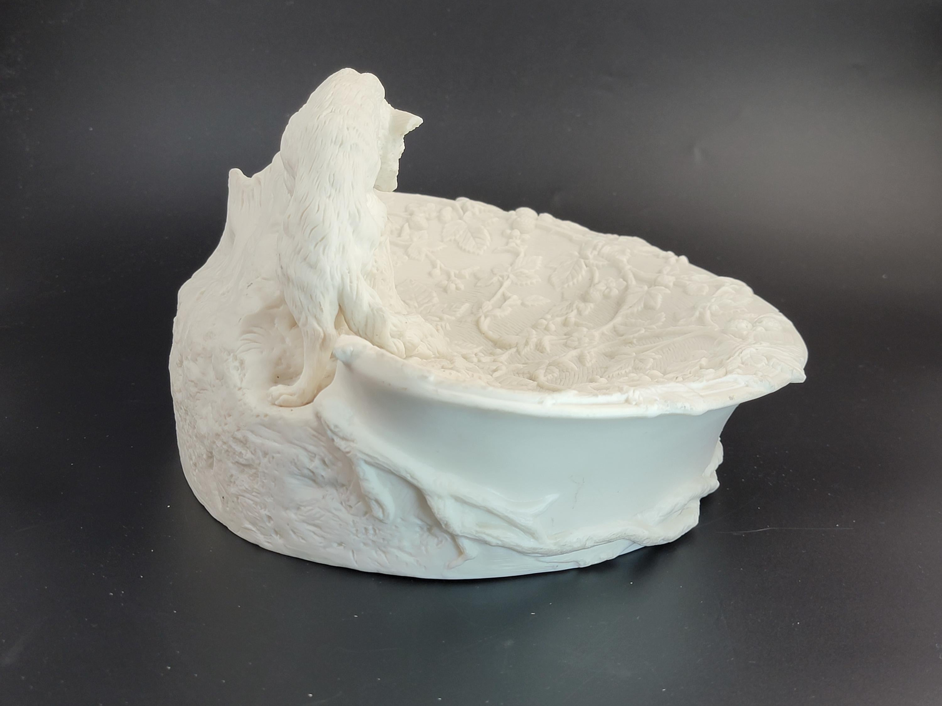 Antique English Parian Ware Fox & Rabbit Dish, Victorian c1850