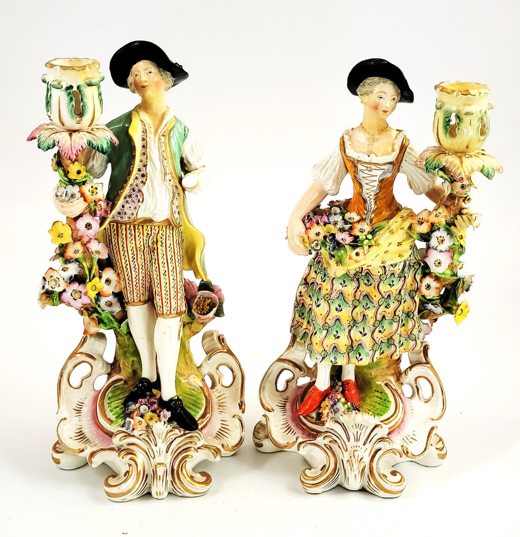 Derby Porcelain Figural Candlesticks, Georgian c1770