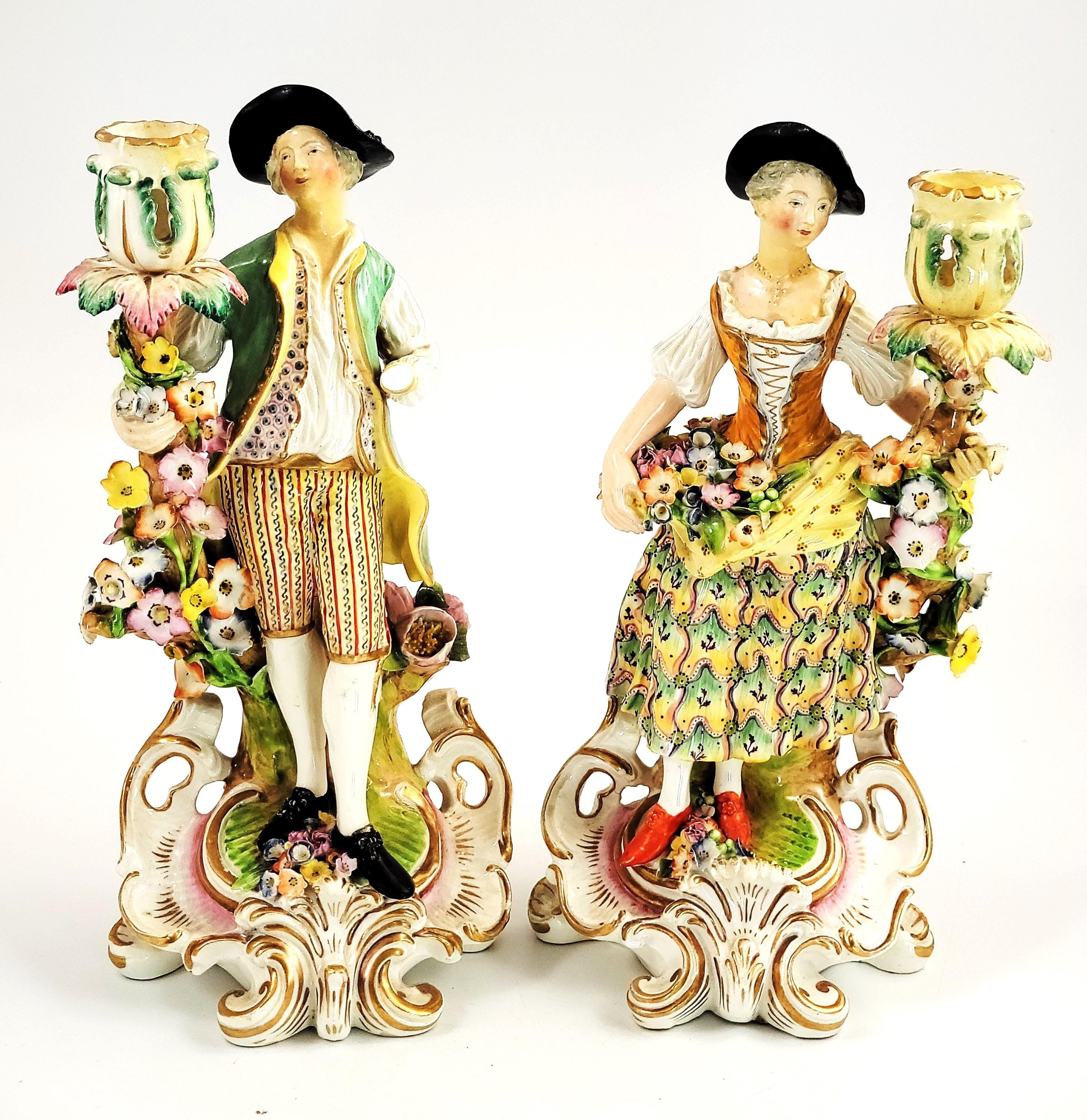 Derby Porcelain Figural Candlesticks, Georgian c1770