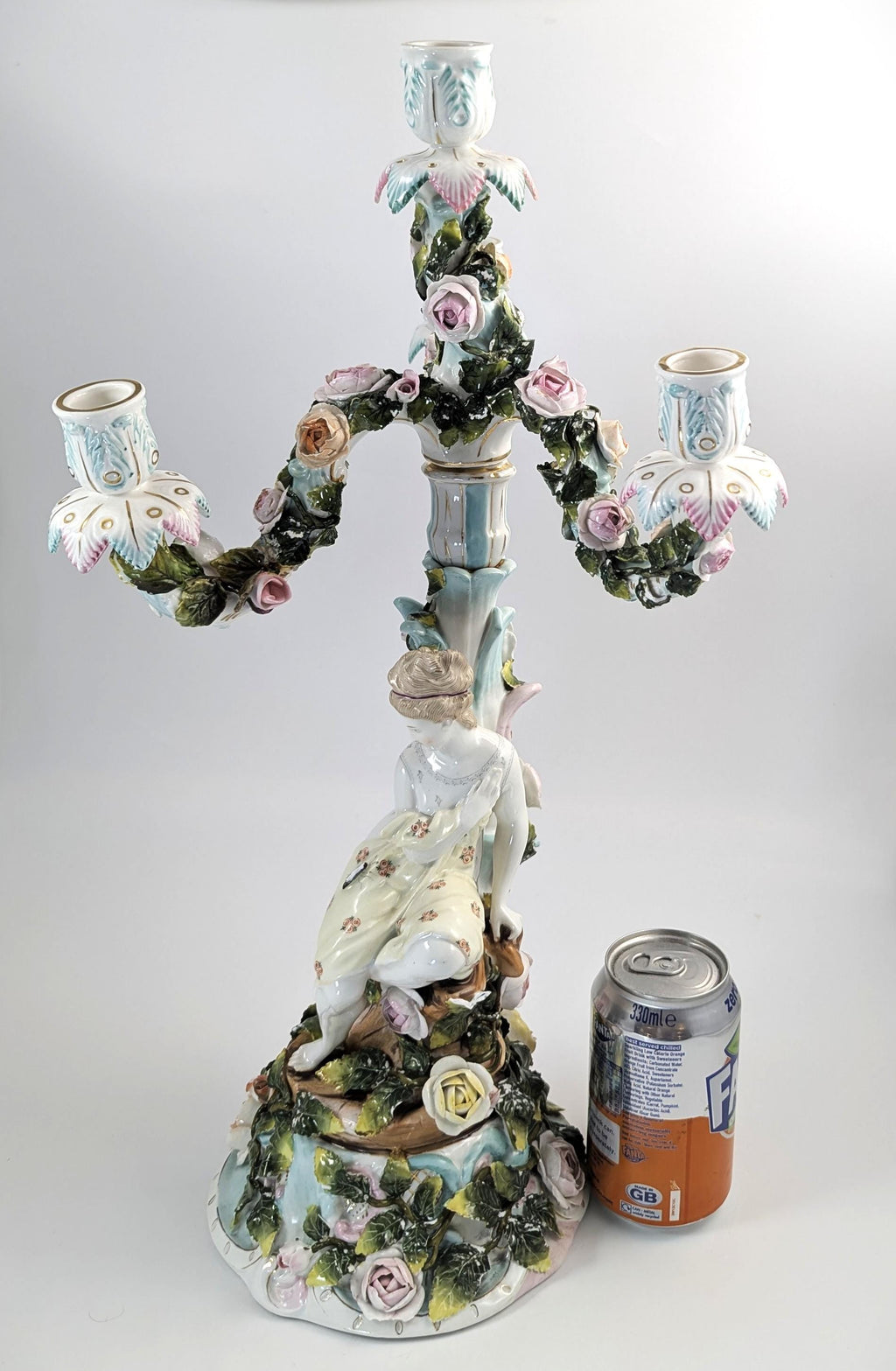 Antique Sitzendorf Porcelain Candelabra, Figural Floral Design, 1890s
