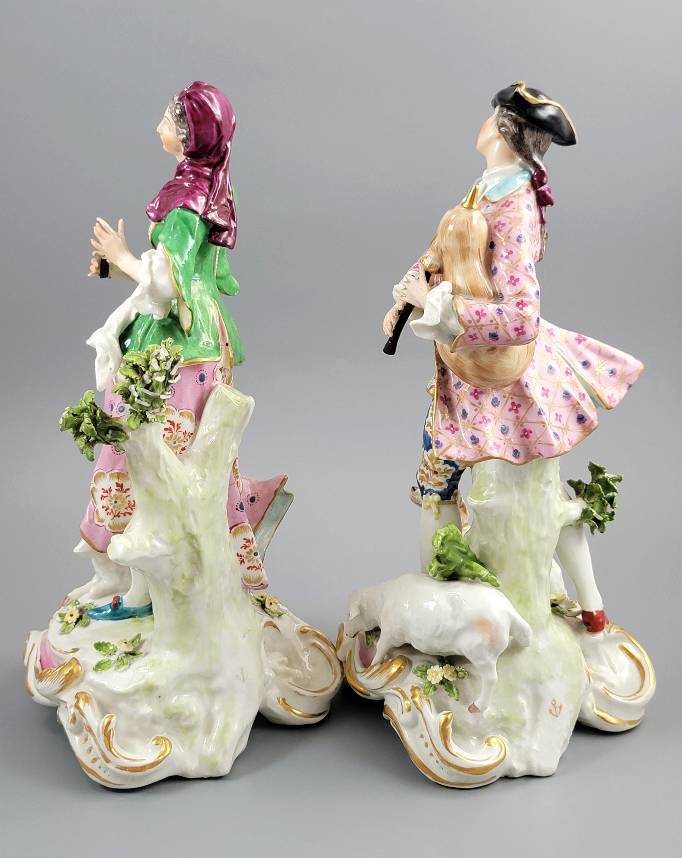 Chelsea Porcelain Figures, Gold Anchor Shepherd & Shepherdess Pair, English Rococo Figurines c.1760